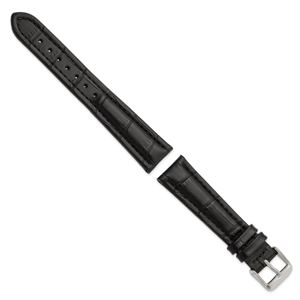 Black Grain Alligator-Grain Watch Band in Leather, Matte - Sophia Jewelers