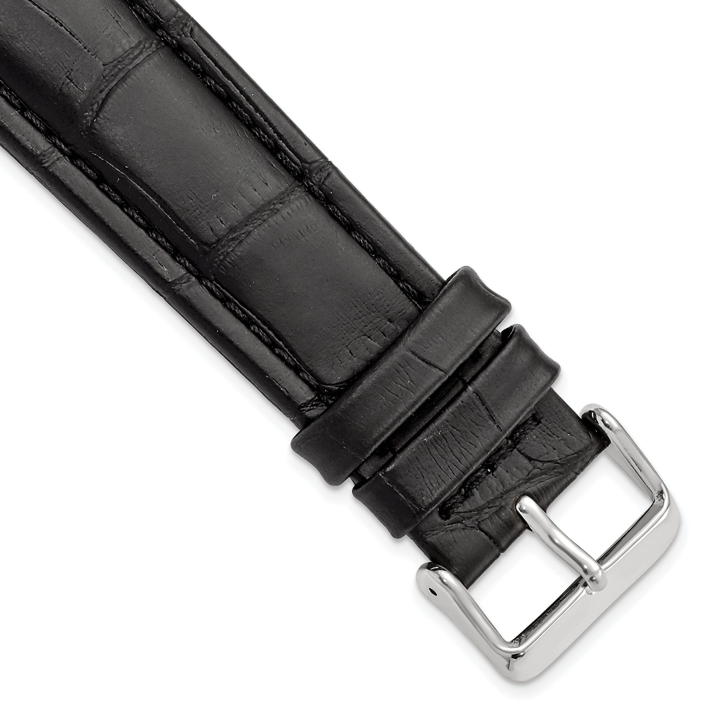 22mm Black Matte Alligator Grain Leather with Silver-tone Buckle 7.5 inch Watch Band