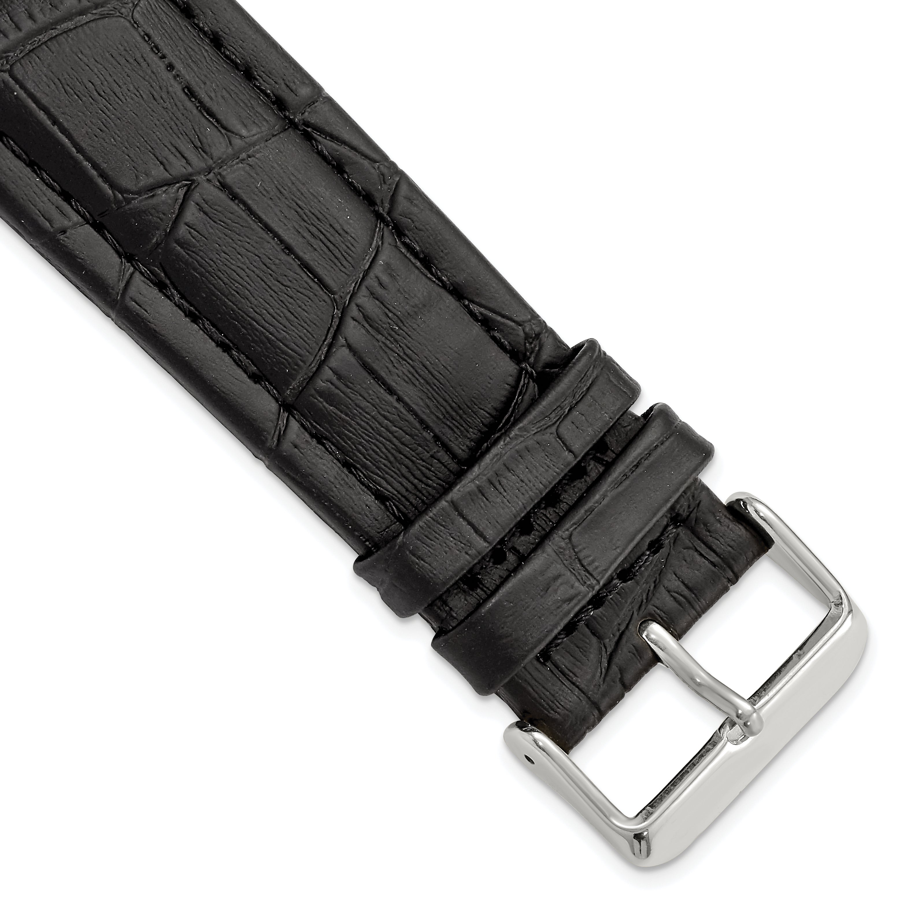 26mm Black Matte Alligator Grain Leather with Silver-tone Buckle 7.5 inch Watch Band