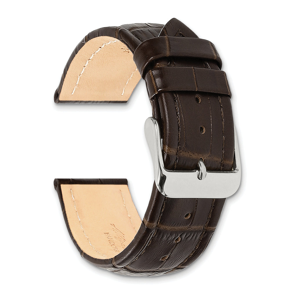 Brown Alligator-Grain Leather Watch Band with Silver-Tone Buckle 22mm
