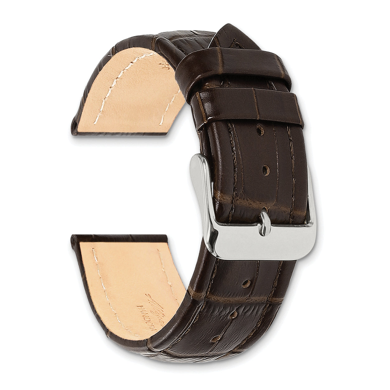 Brown Alligator-Grain Leather Watch Band with Silver-Tone Buckle 22mm