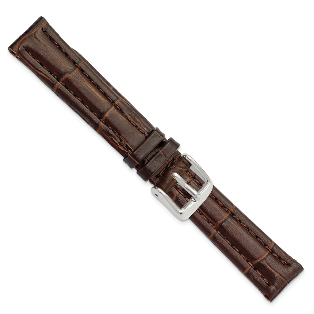 14mm Dark Brown Matte Alligator Grain Leather with Silver-tone Buckle 6.75 inch Watch Band - Sophia Jewelers