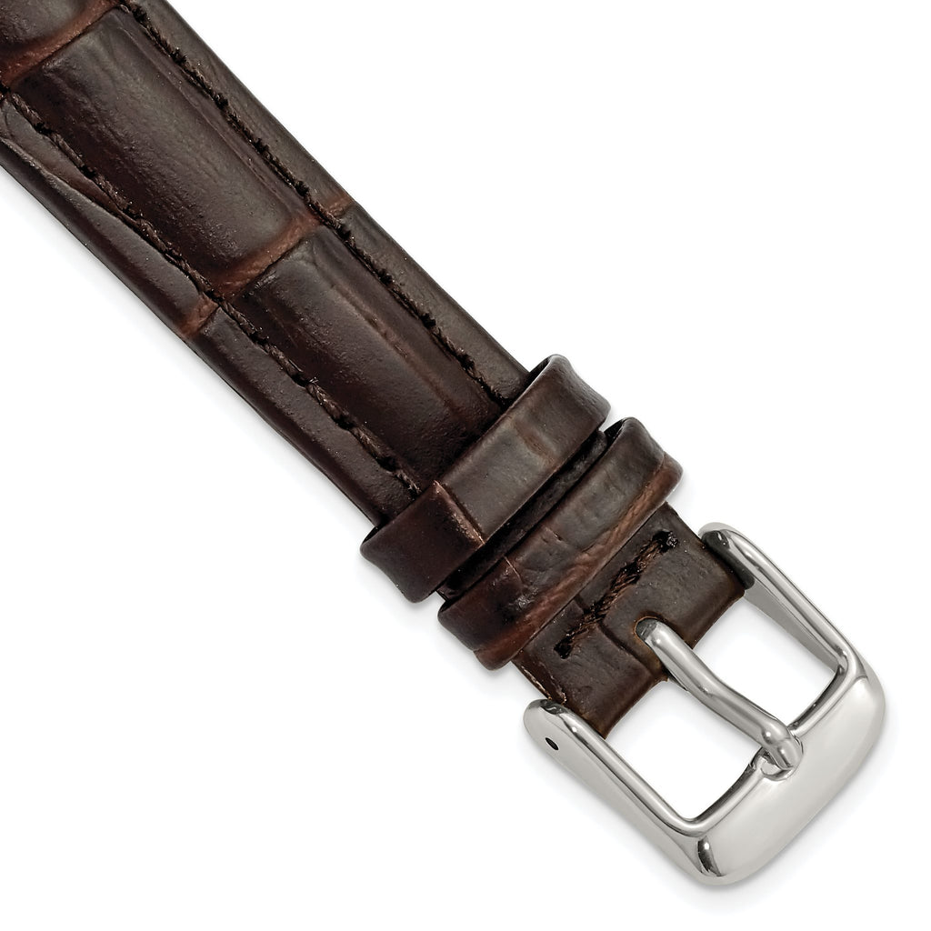 Dark Brown Alligator-Grain Leather Watch Band, 16mm - Sophia Jewelers
