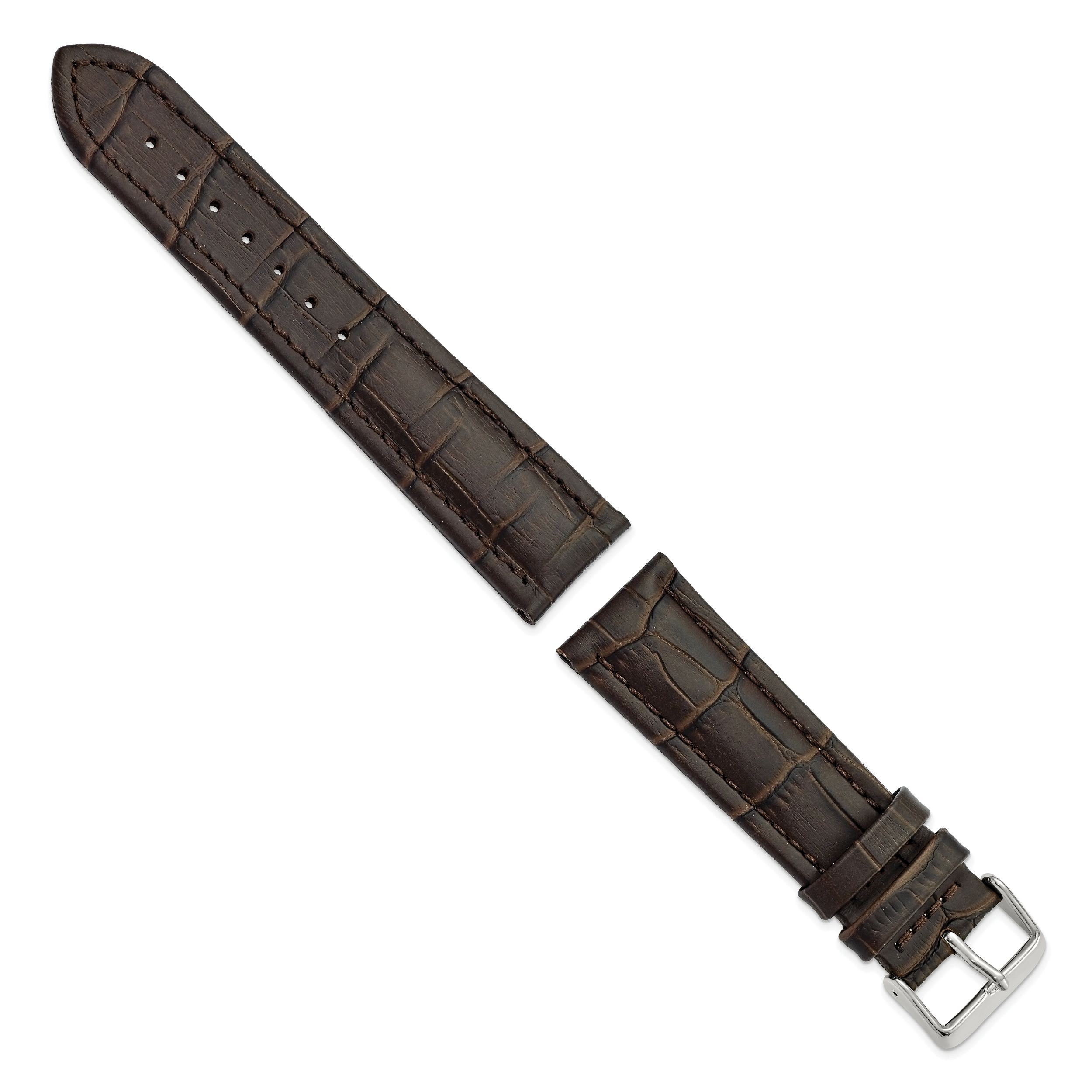 Brown Alligator-Grain Leather Watch Band with Silver-Tone Buckle 22mm