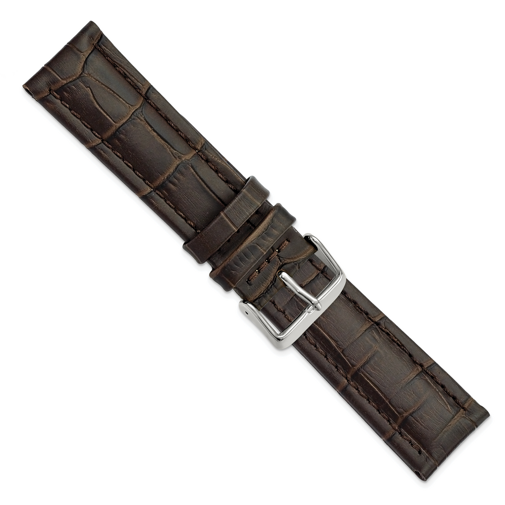 Brown Alligator-Grain Leather Watch Band with Silver-Tone Buckle 22mm