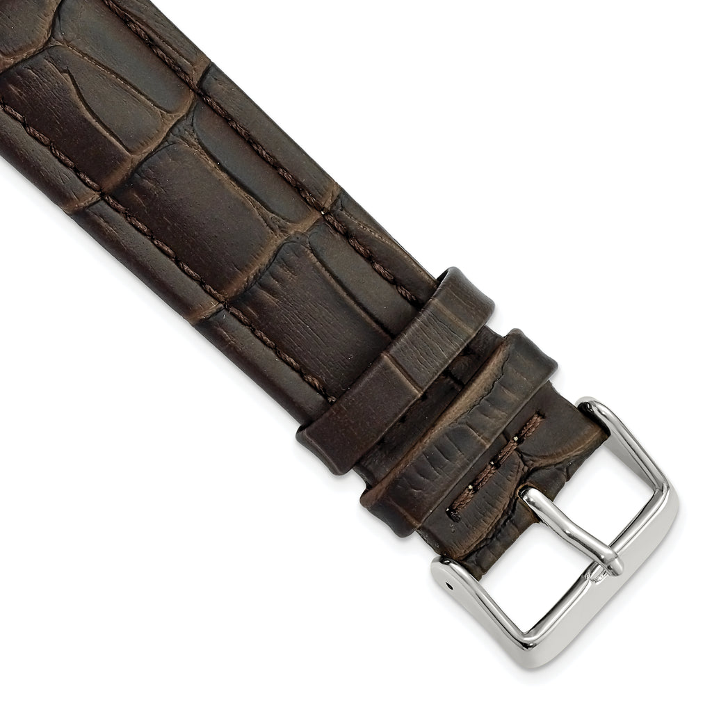 Brown Alligator-Grain Leather Watch Band with Silver-Tone Buckle 22mm