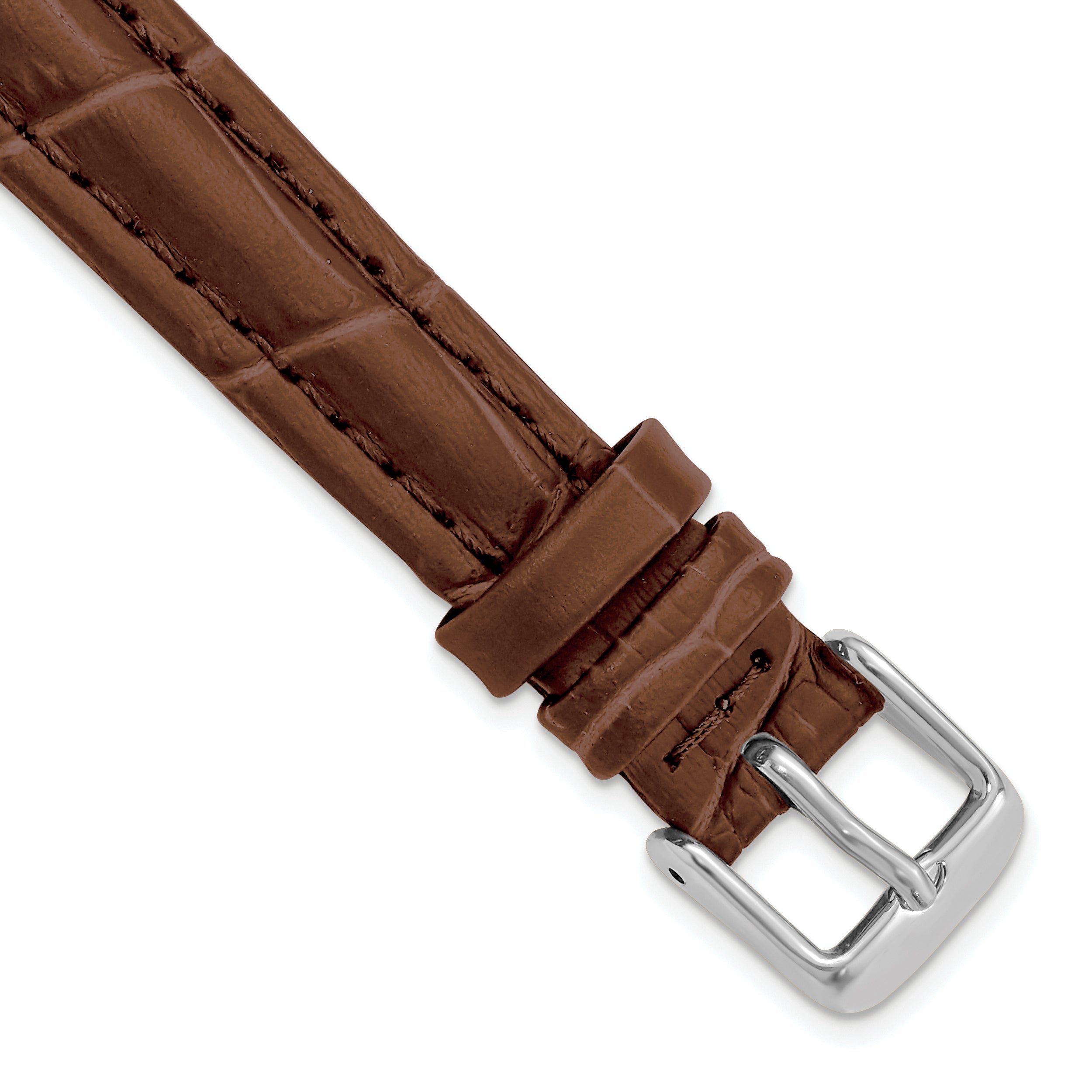 14mm Havana Matte Alligator Grain Leather with Silver-tone Buckle 6.75 inch Watch Band Main image