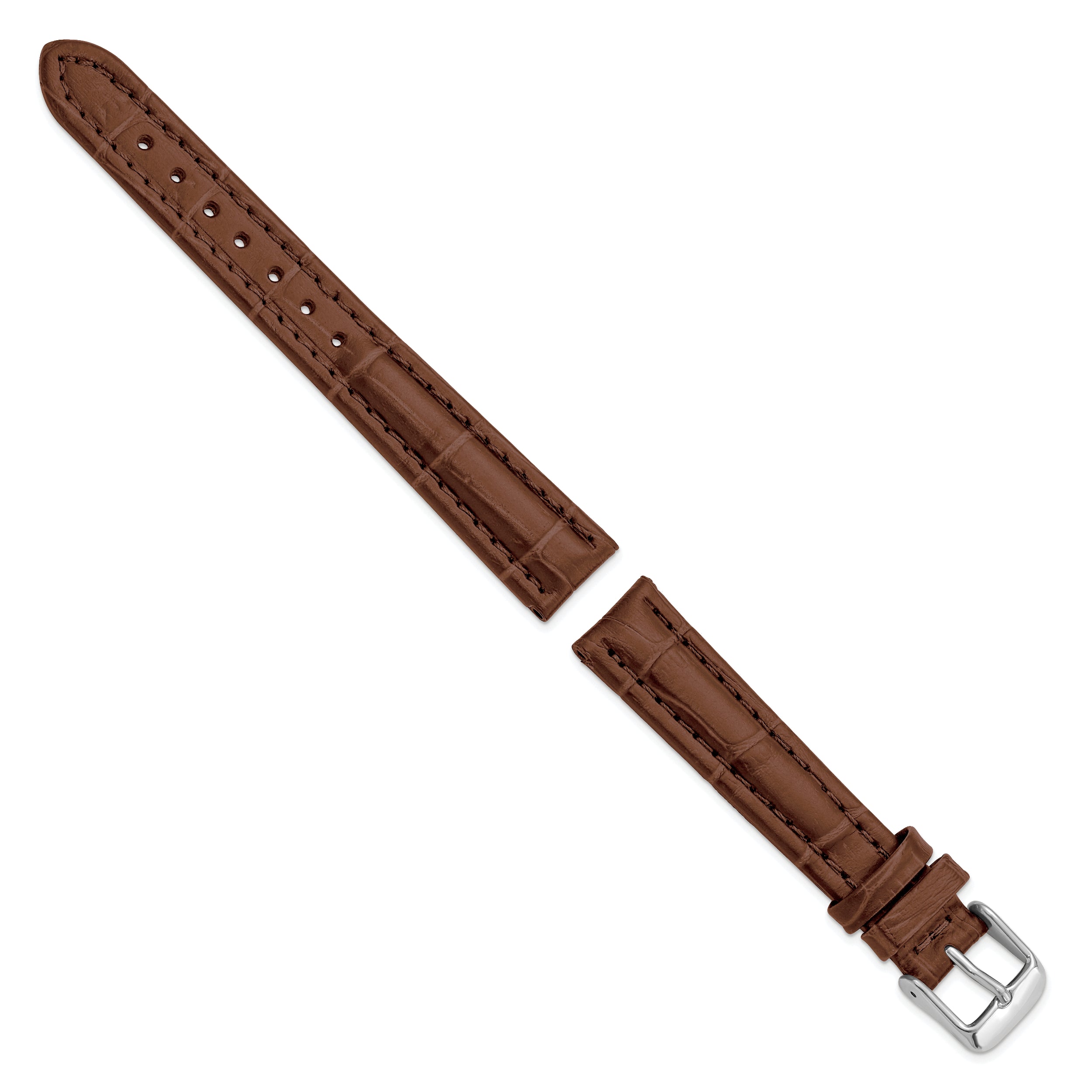 16mm Havana Matte Alligator Grain Leather with Silver-tone Buckle 7.5 inch Watch Band