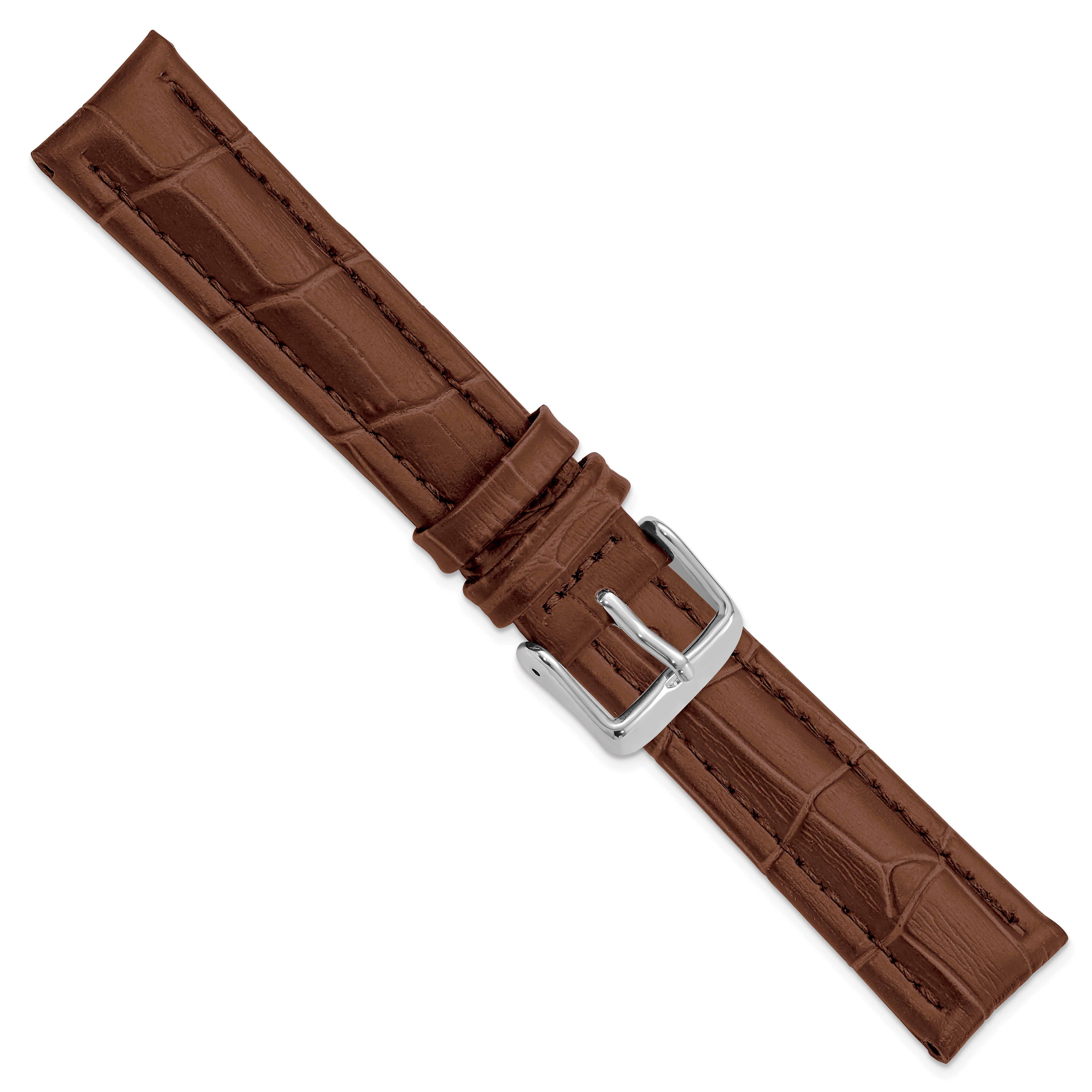 18mm Havana Matte Alligator Grain Leather with Silver-tone Buckle 7.5 inch Watch Band