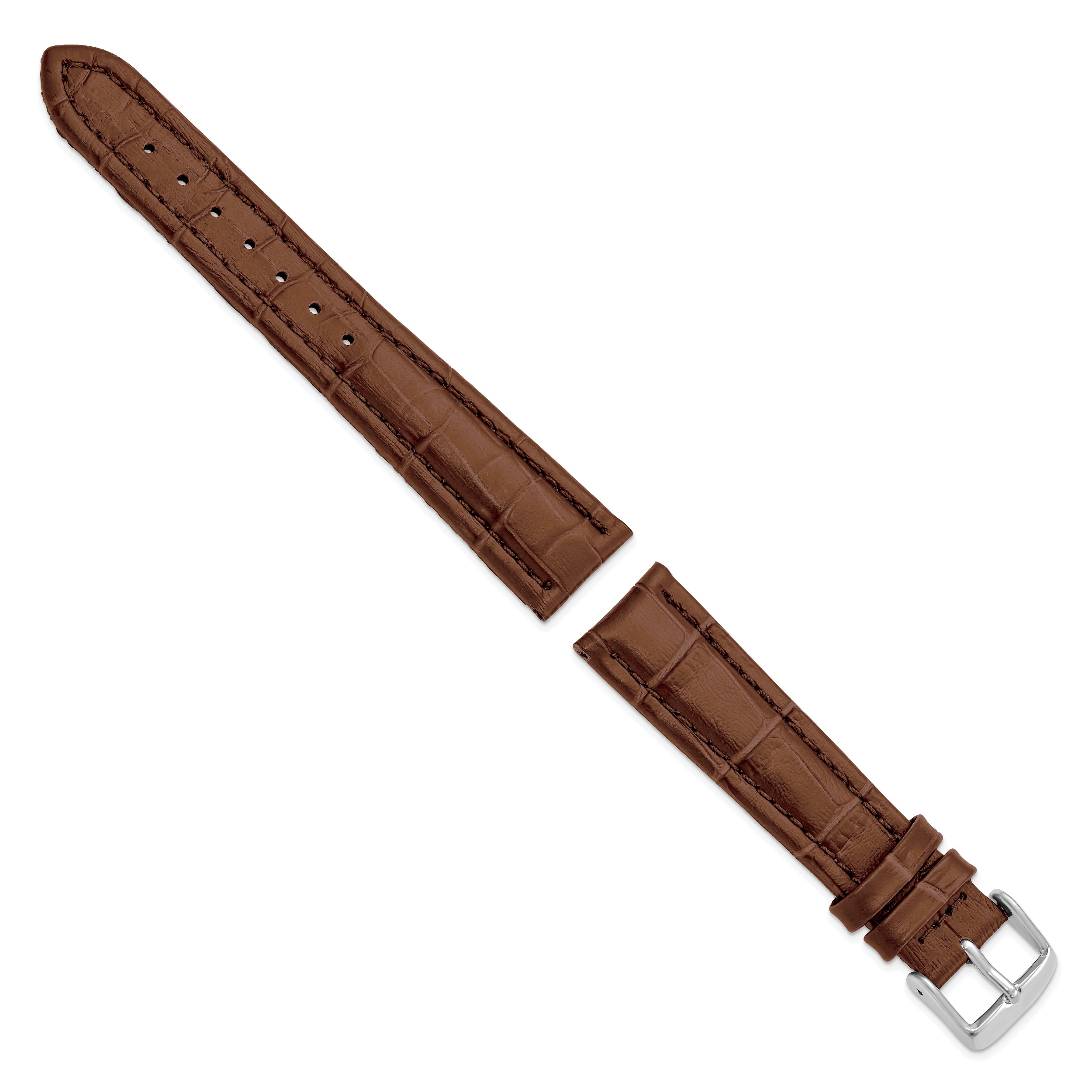19mm Havana Matte Alligator Grain Leather with Silver-tone Buckle 7.5 inch Watch Band