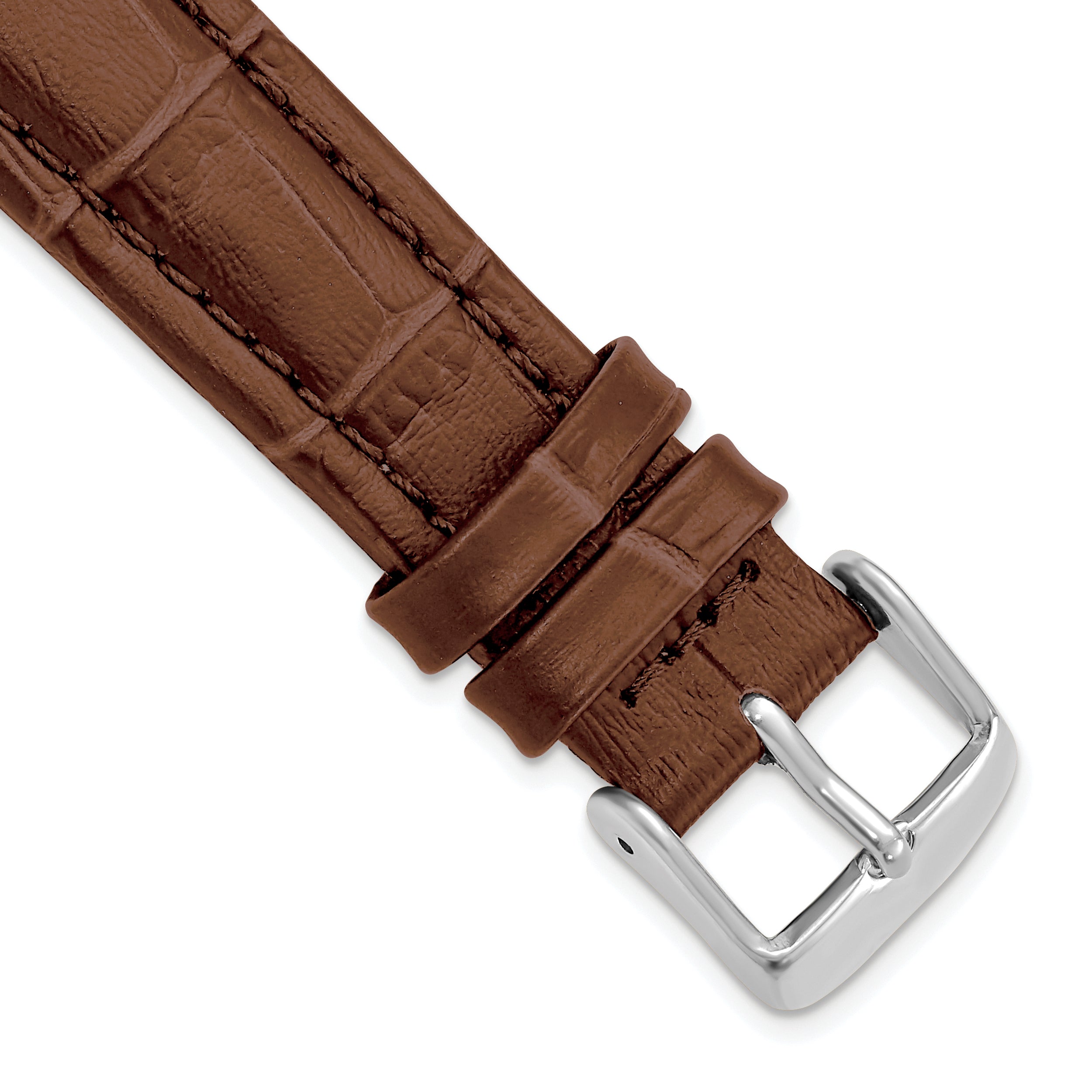19mm Havana Matte Alligator Grain Leather with Silver-tone Buckle 7.5 inch Watch Band