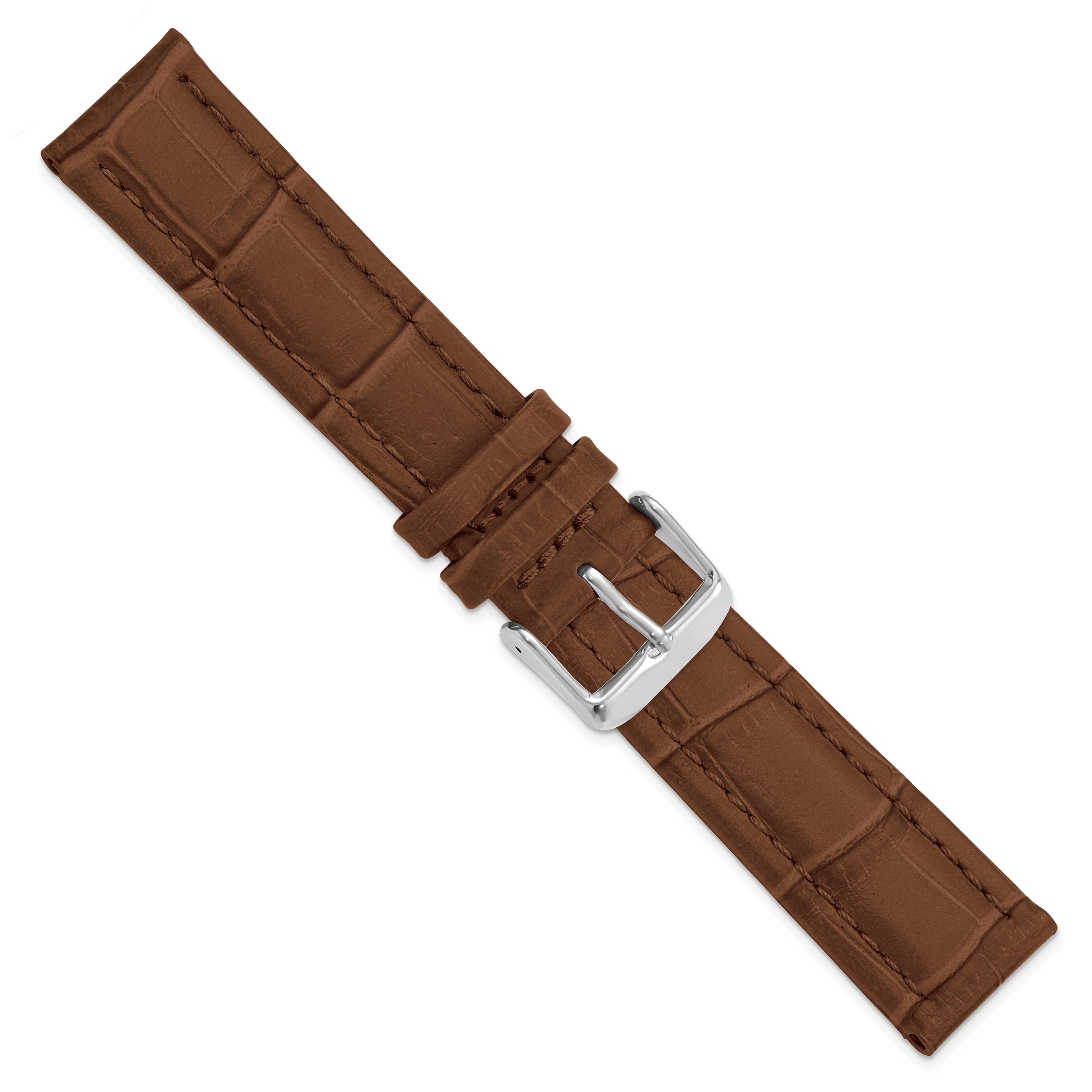 20mm Havana Matte Alligator Grain Leather with Silver-tone Buckle 7.5 inch Watch Band
