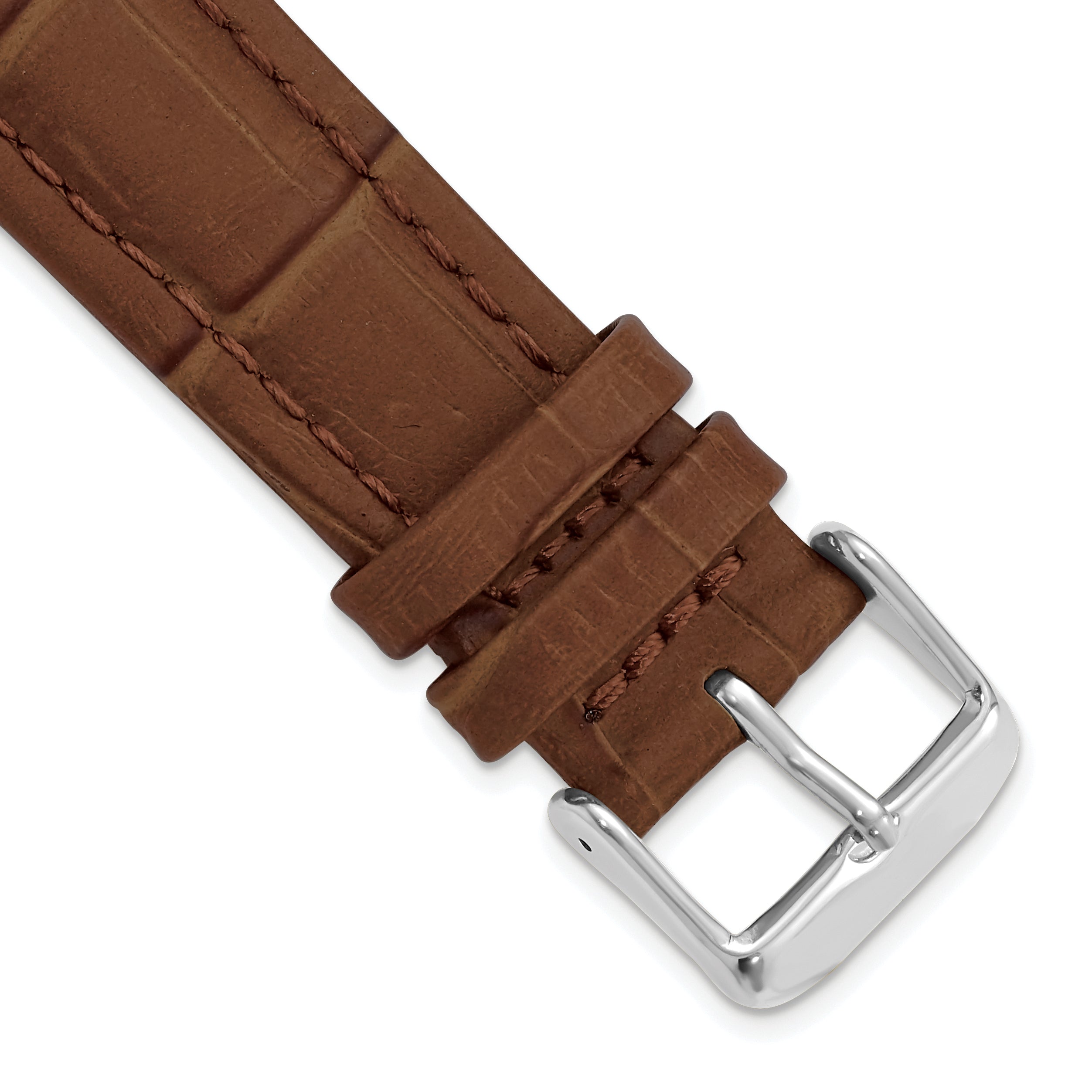20mm Havana Matte Alligator Grain Leather with Silver-tone Buckle 7.5 inch Watch Band