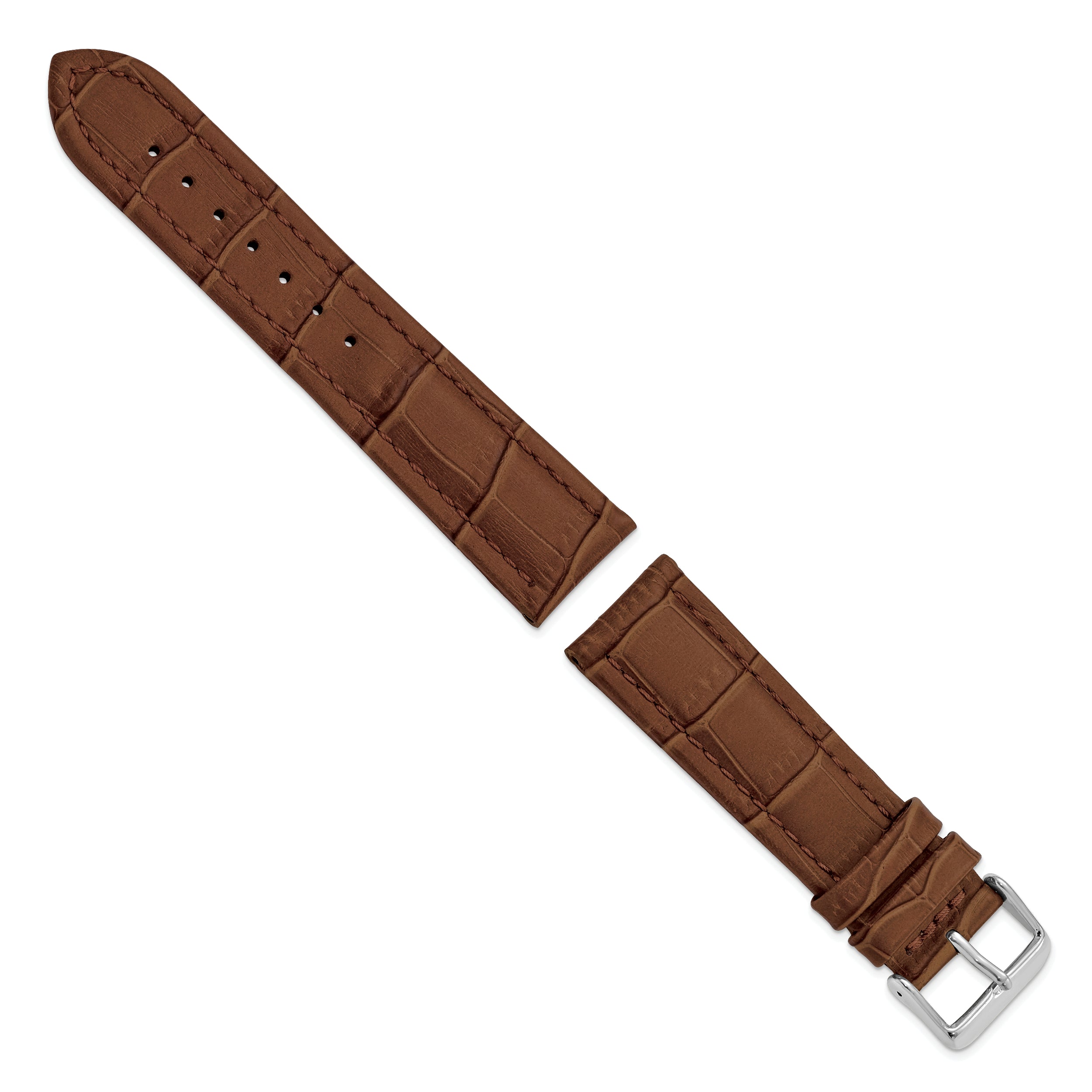 22mm Havana Matte Alligator Grain Leather with Silver-tone Buckle 7.5 inch Watch Band