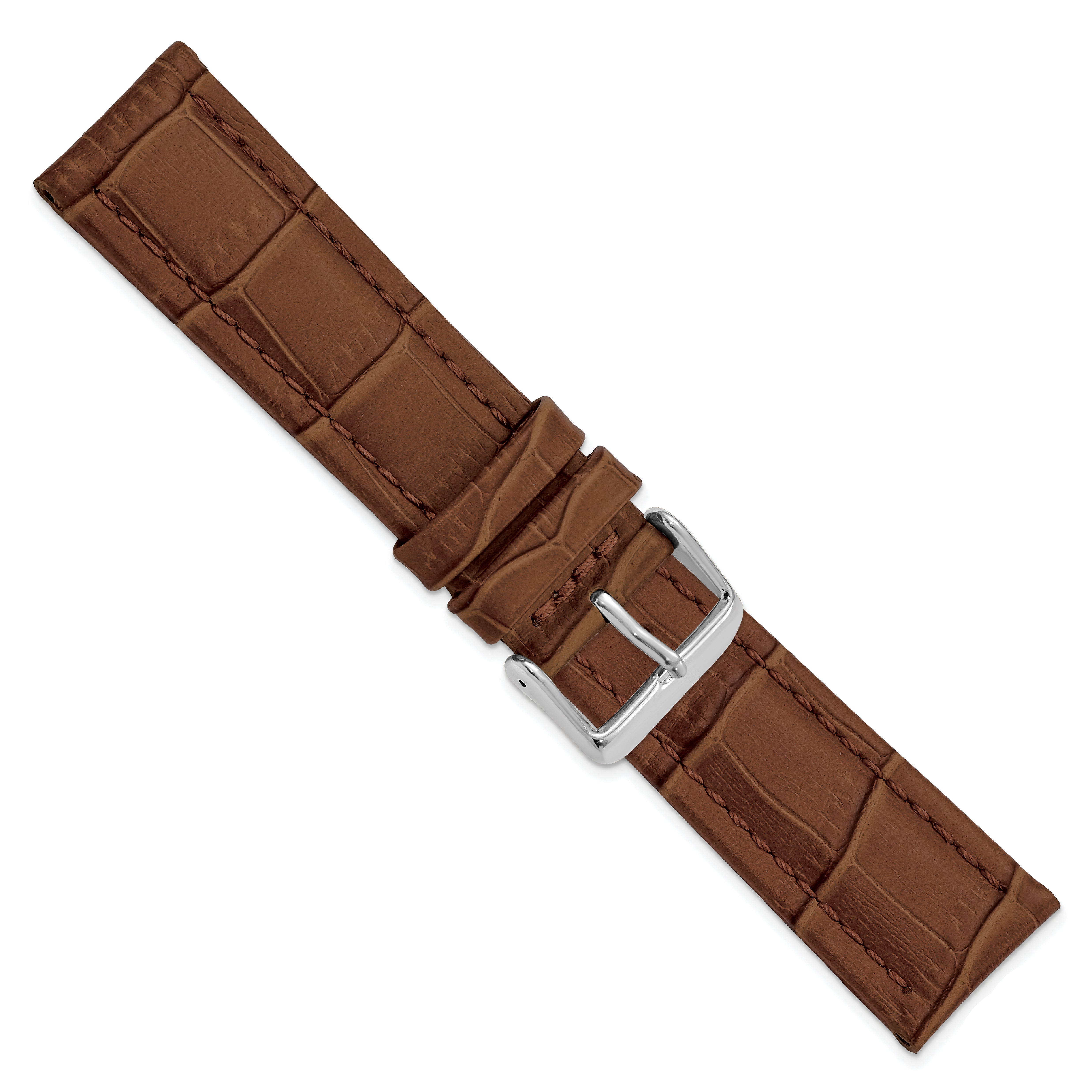 22mm Havana Matte Alligator Grain Leather with Silver-tone Buckle 7.5 inch Watch Band