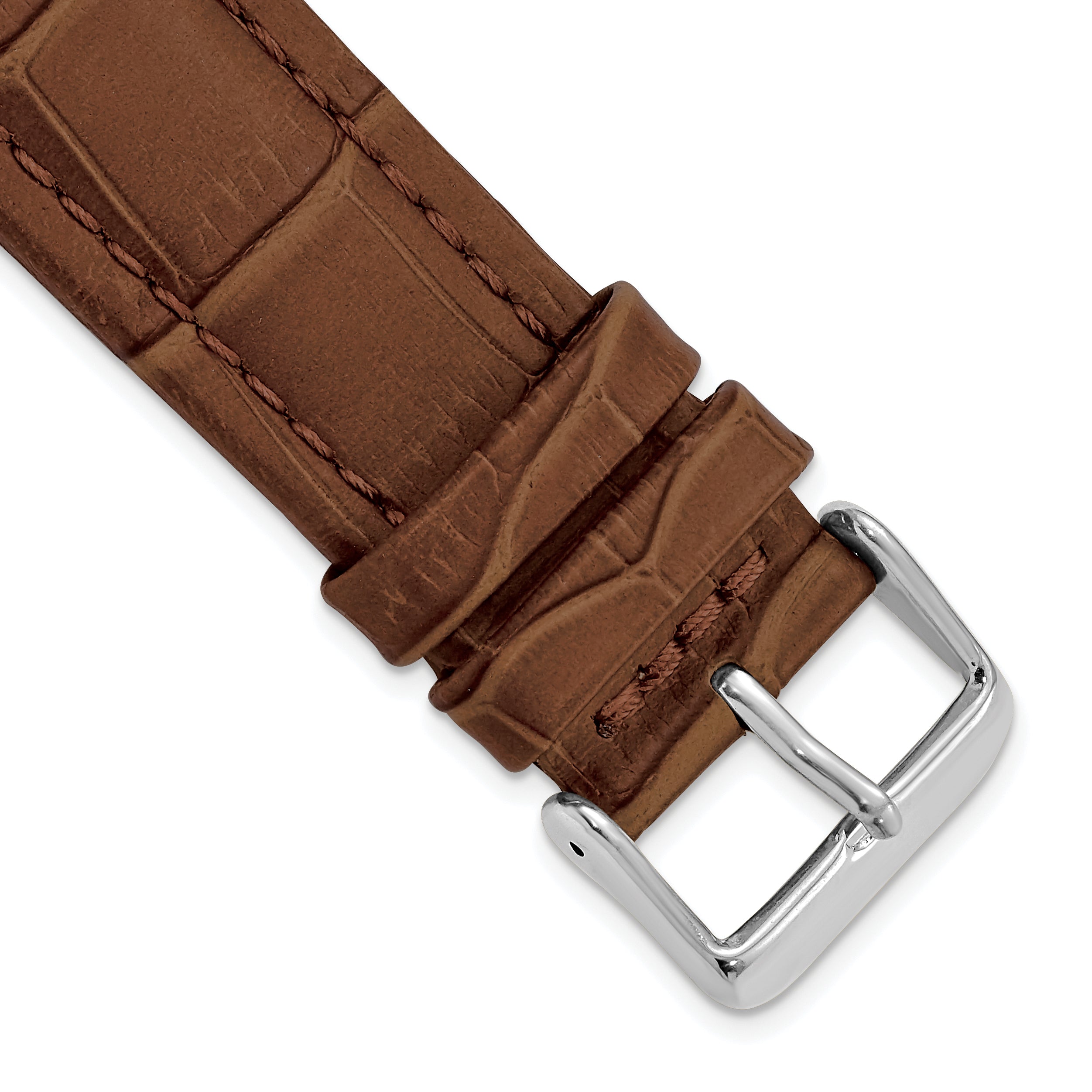 22mm Havana Matte Alligator Grain Leather with Silver-tone Buckle 7.5 inch Watch Band