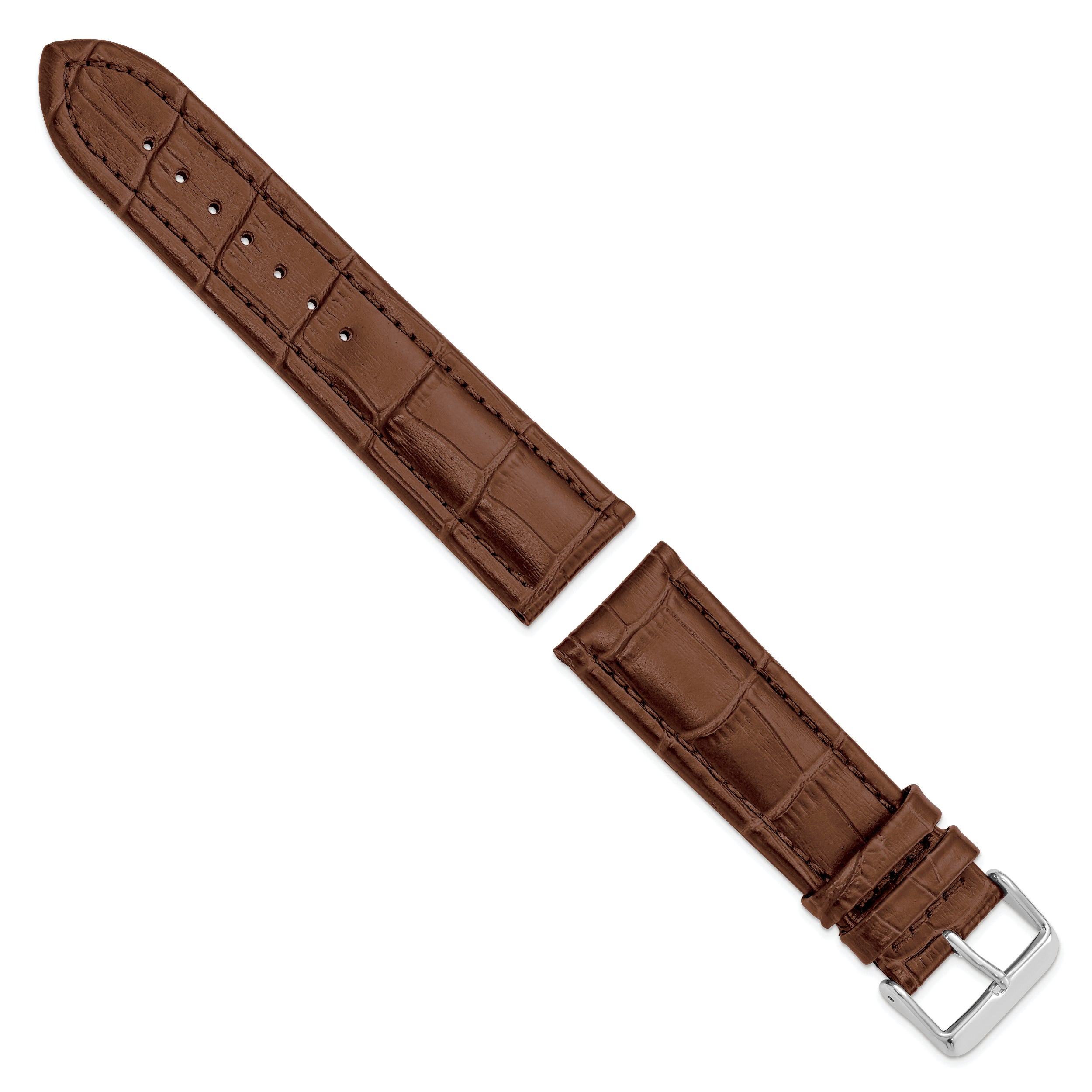24mm Havana Matte Alligator Grain Leather with Silver-tone Buckle 7.5 inch Watch Band