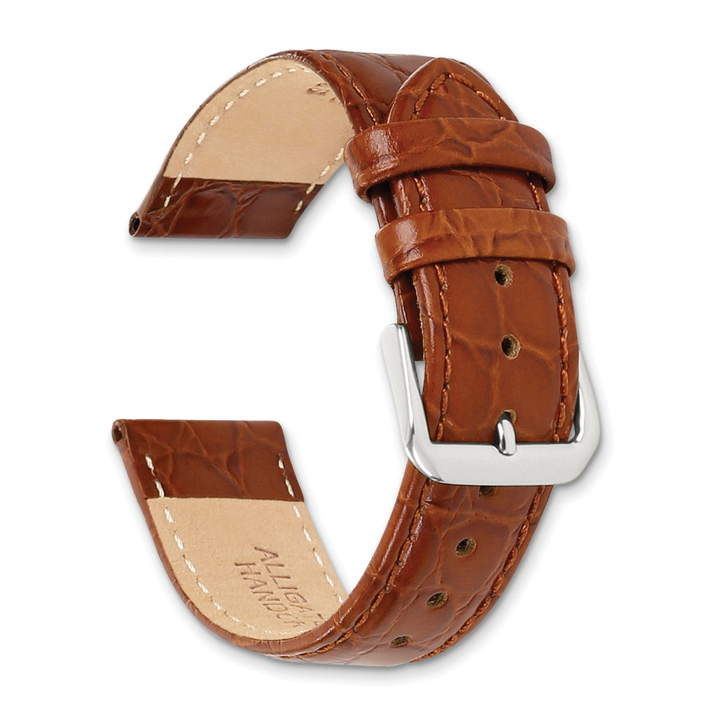 8mm Havana Alligator Grain Leather with Silver-tone Buckle 6.75 inch Watch Band