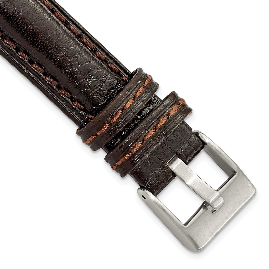 18mm Dark Brown Belting Leather with Brushed Silver-tone Steel Buckle 7.75 inch Watch Band