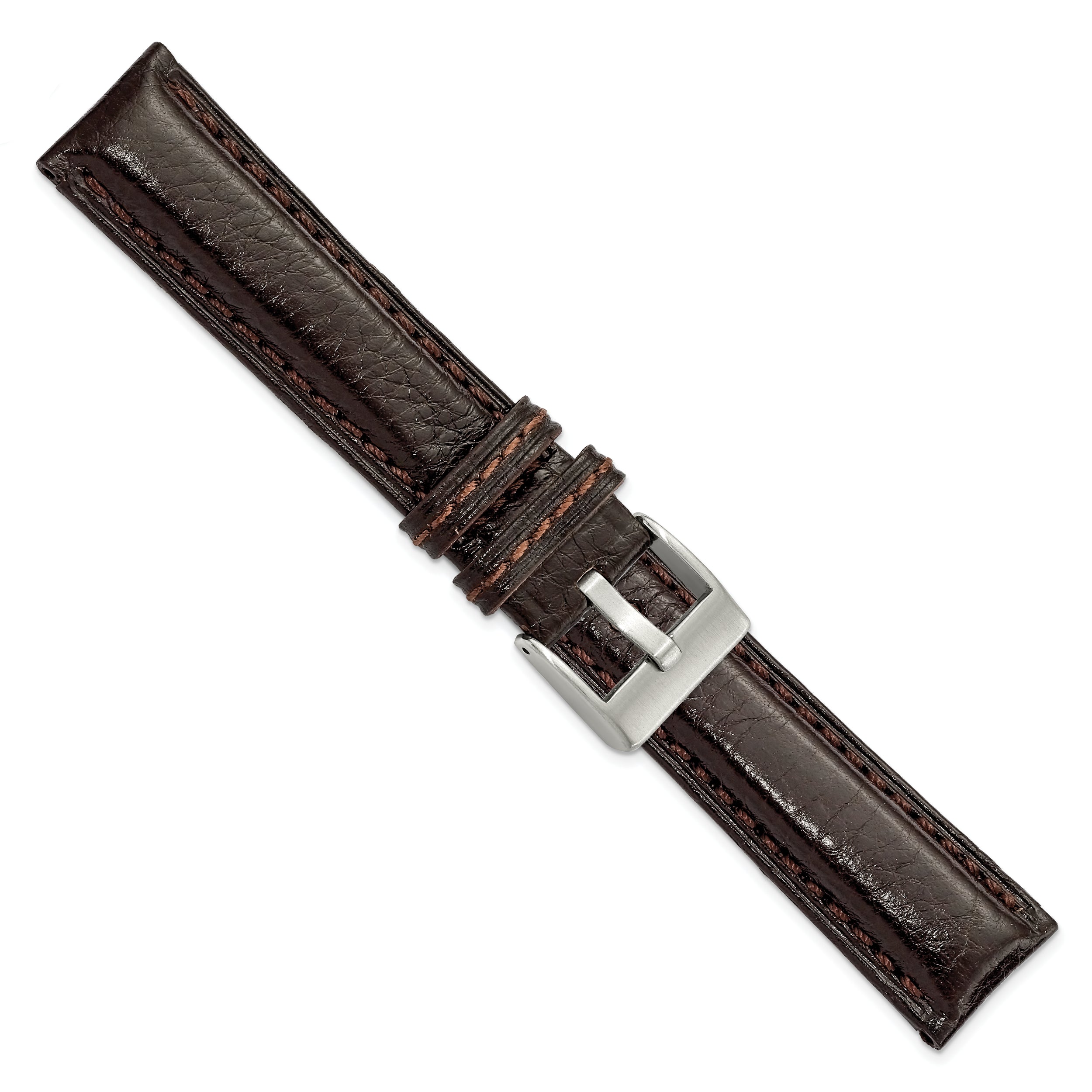 20mm Dark Brown Belting Leather with Brushed Silver-tone Steel Buckle 7.75 inch Watch Band