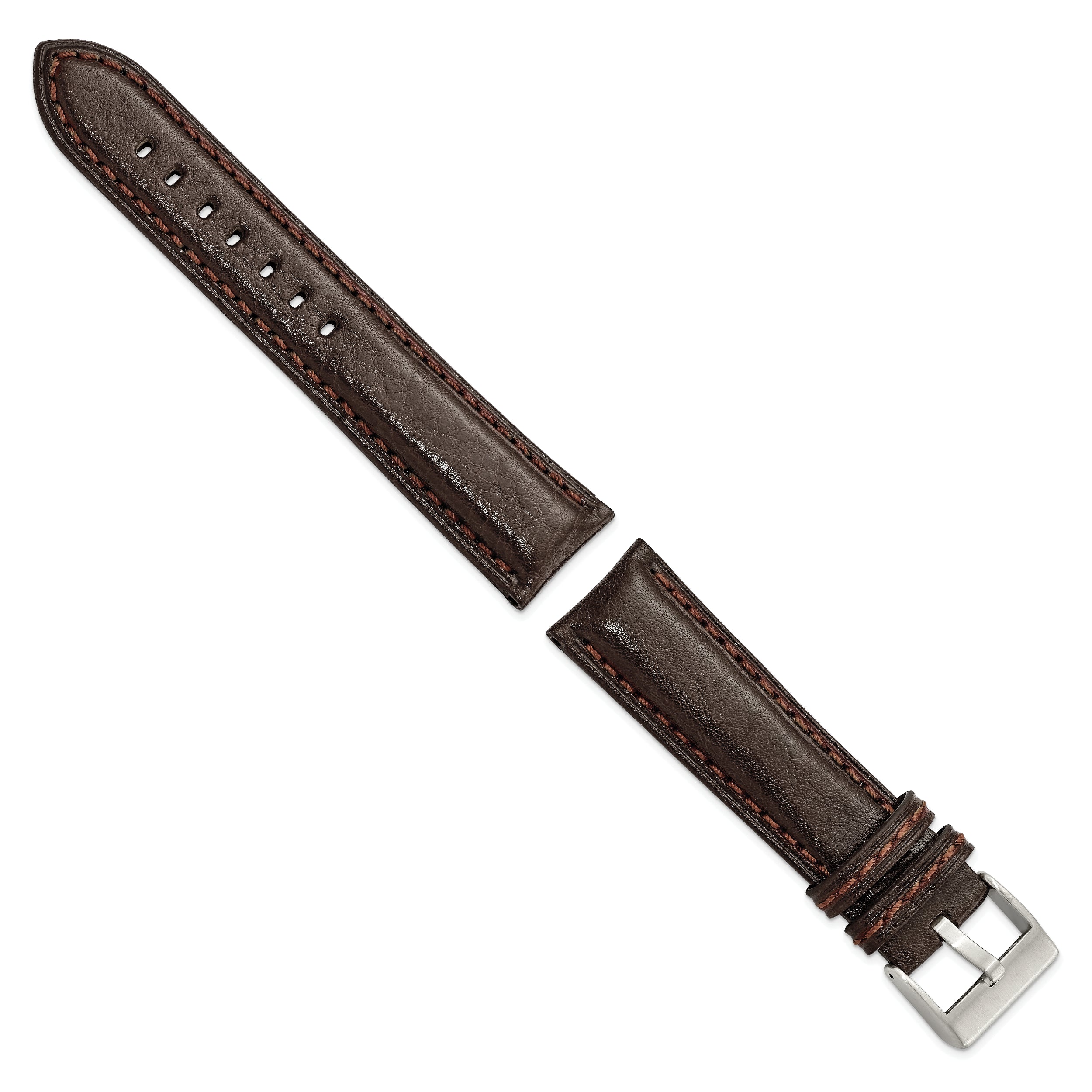 22mm Dark Brown Belting Leather with Brushed Silver-tone Steel Buckle 7.75 inch Watch Band