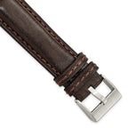DeBeer 22mm Dark Brown Belting Leather with Brushed Silver-tone Steel Buckle 7.75 inch Watch Band