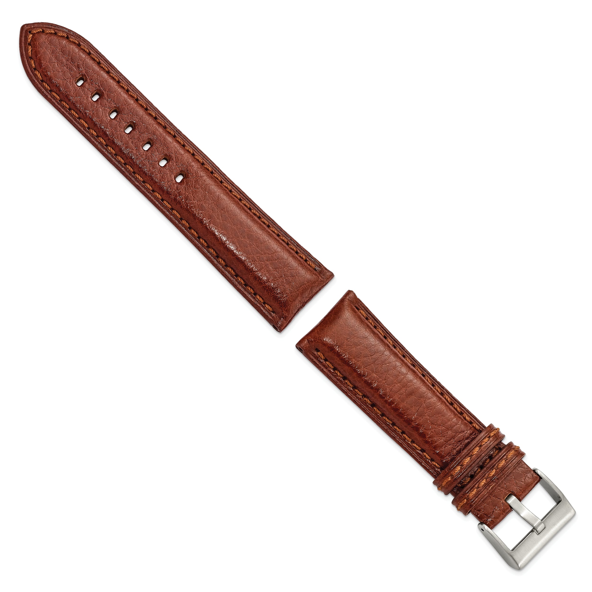 24mm Havana Belting Leather with Brushed Silver-tone Steel Buckle 7.75 inch Watch Band