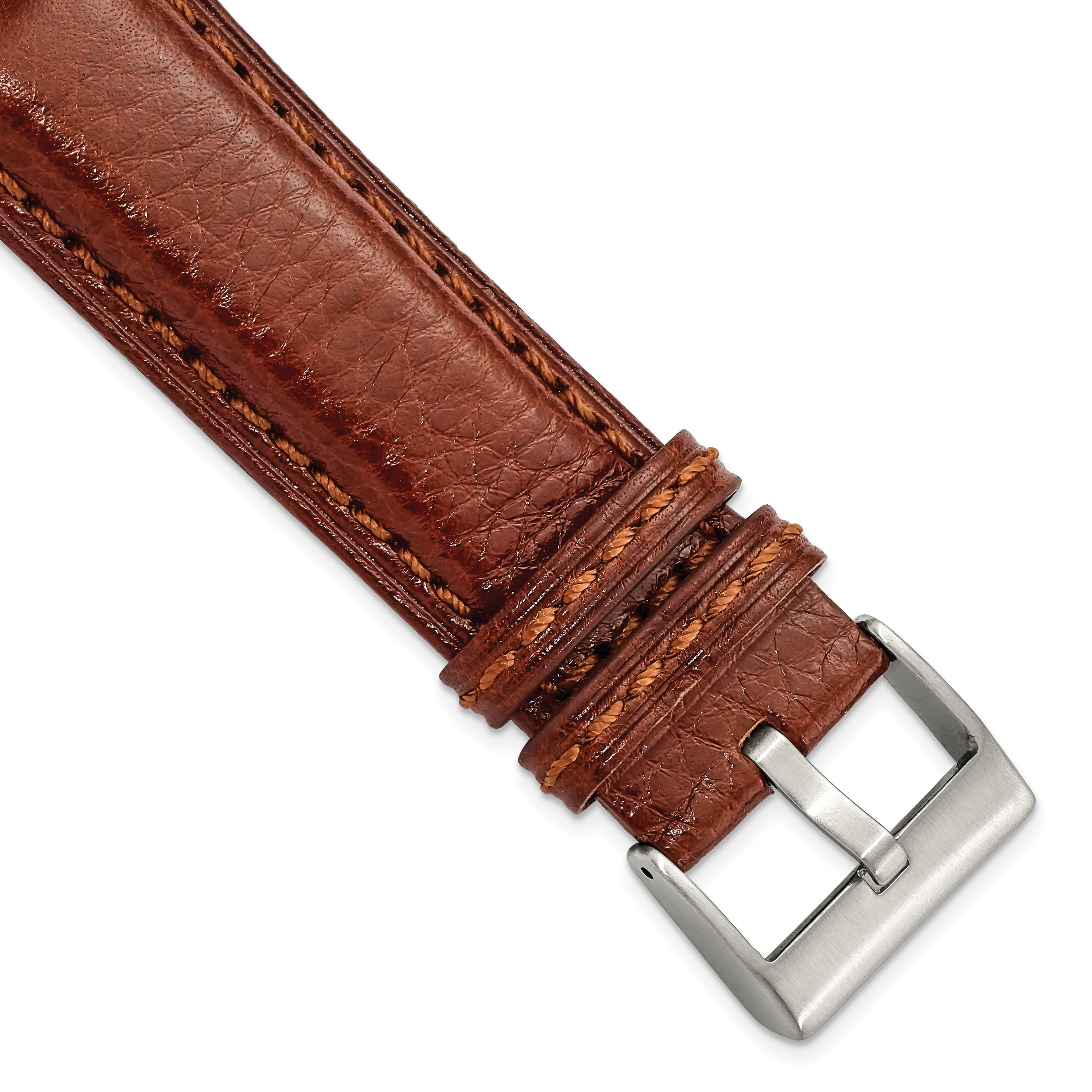 24mm Havana Belting Leather with Brushed Silver-tone Steel Buckle 7.75 inch Watch Band
