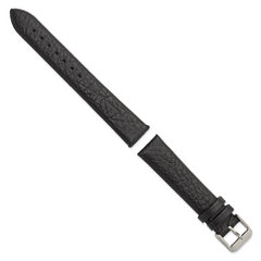 18mm Black Distressed Leather with Brushed Stainless Steel Buckle 7.75 inch Watch Band