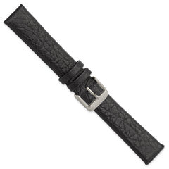 18mm Black Distressed Leather with Brushed Stainless Steel Buckle 7.75 inch Watch Band