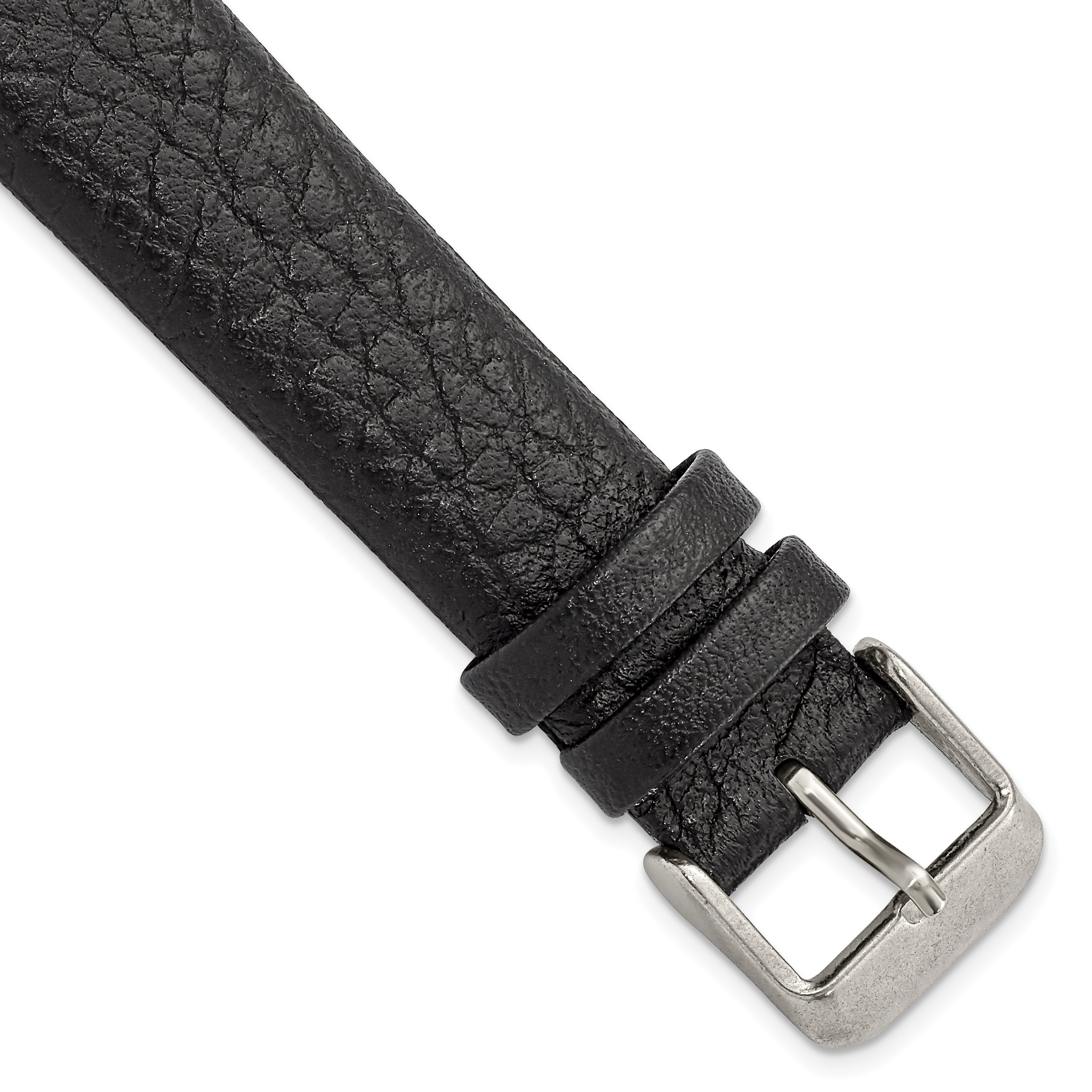 18mm Black Distressed Leather with Brushed Stainless Steel Buckle 7.75 inch Watch Band