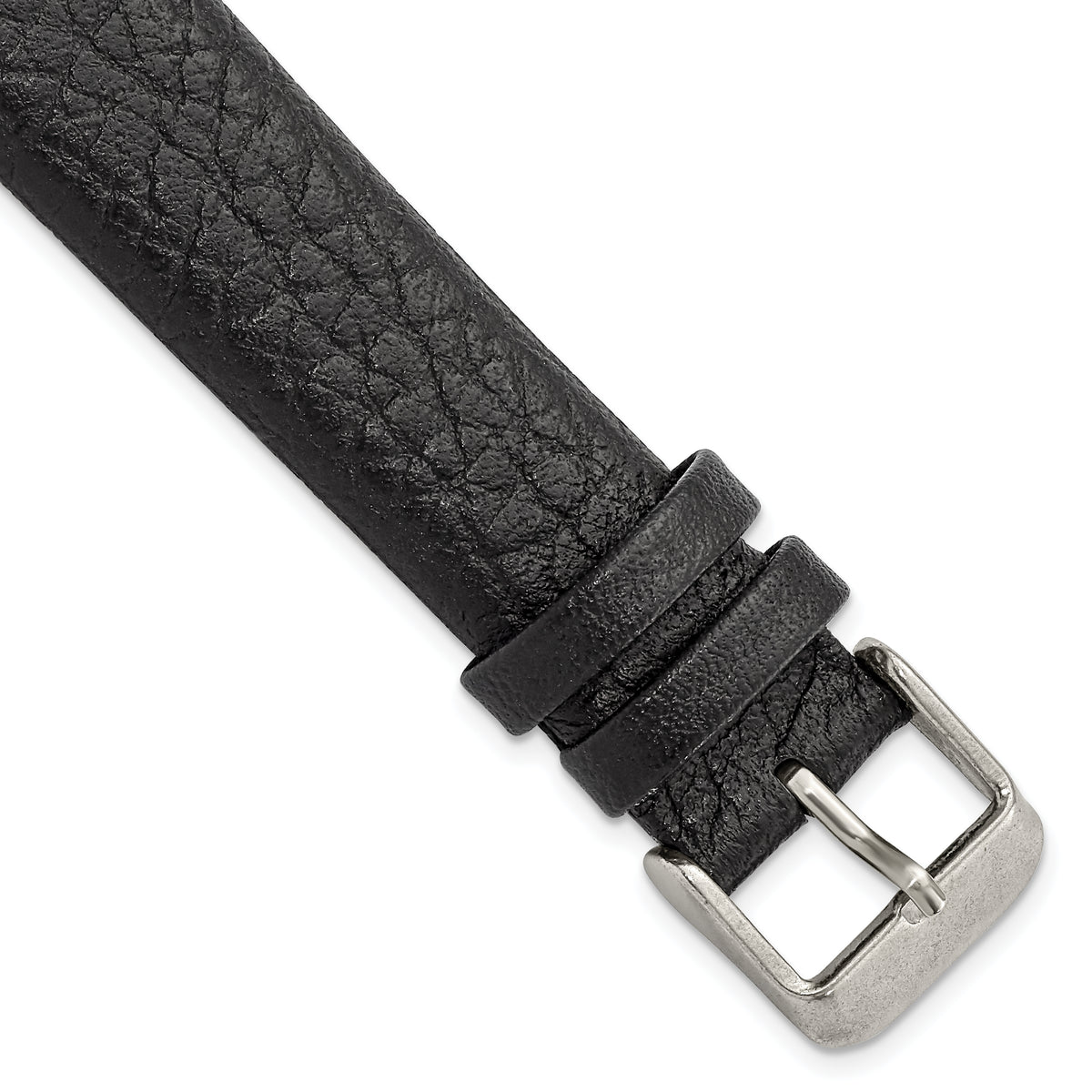 18mm Black Distressed Leather with Brushed Stainless Steel Buckle 7.75 inch Watch Band