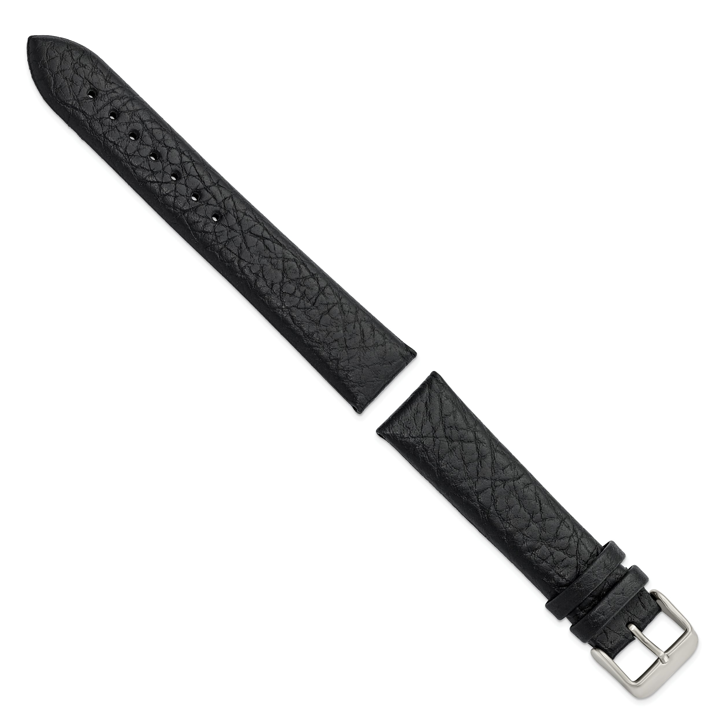 20mm Black Distressed Leather with Brushed Stainless Steel Buckle 7.75 inch Watch Band