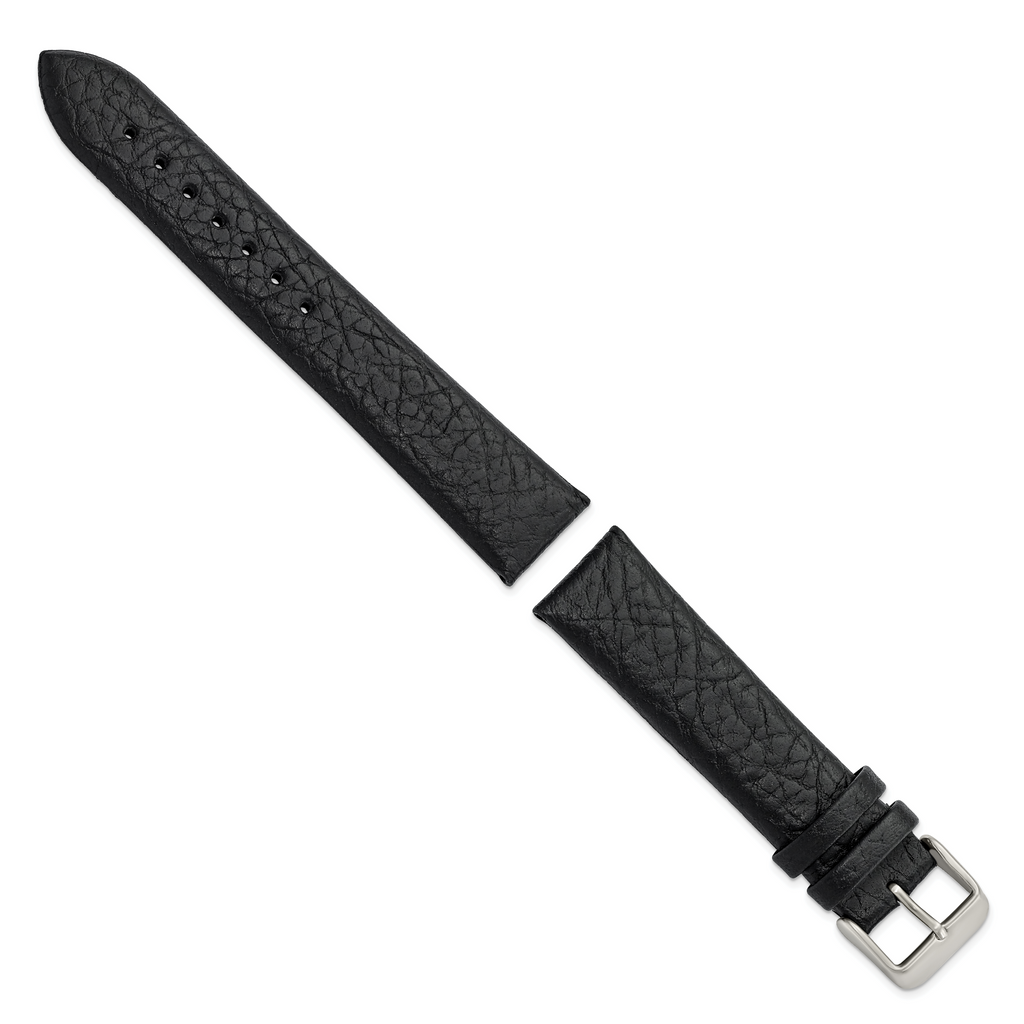 DeBeer 20mm Black Distressed Leather with Brushed Stainless Steel Buckle 7.75 inch Watch Band
