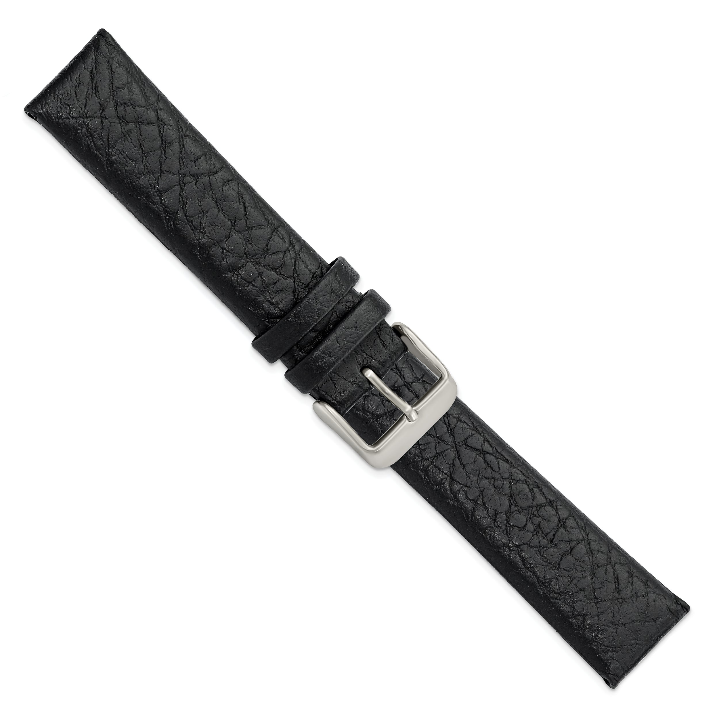 20mm Black Distressed Leather with Brushed Stainless Steel Buckle 7.75 inch Watch Band