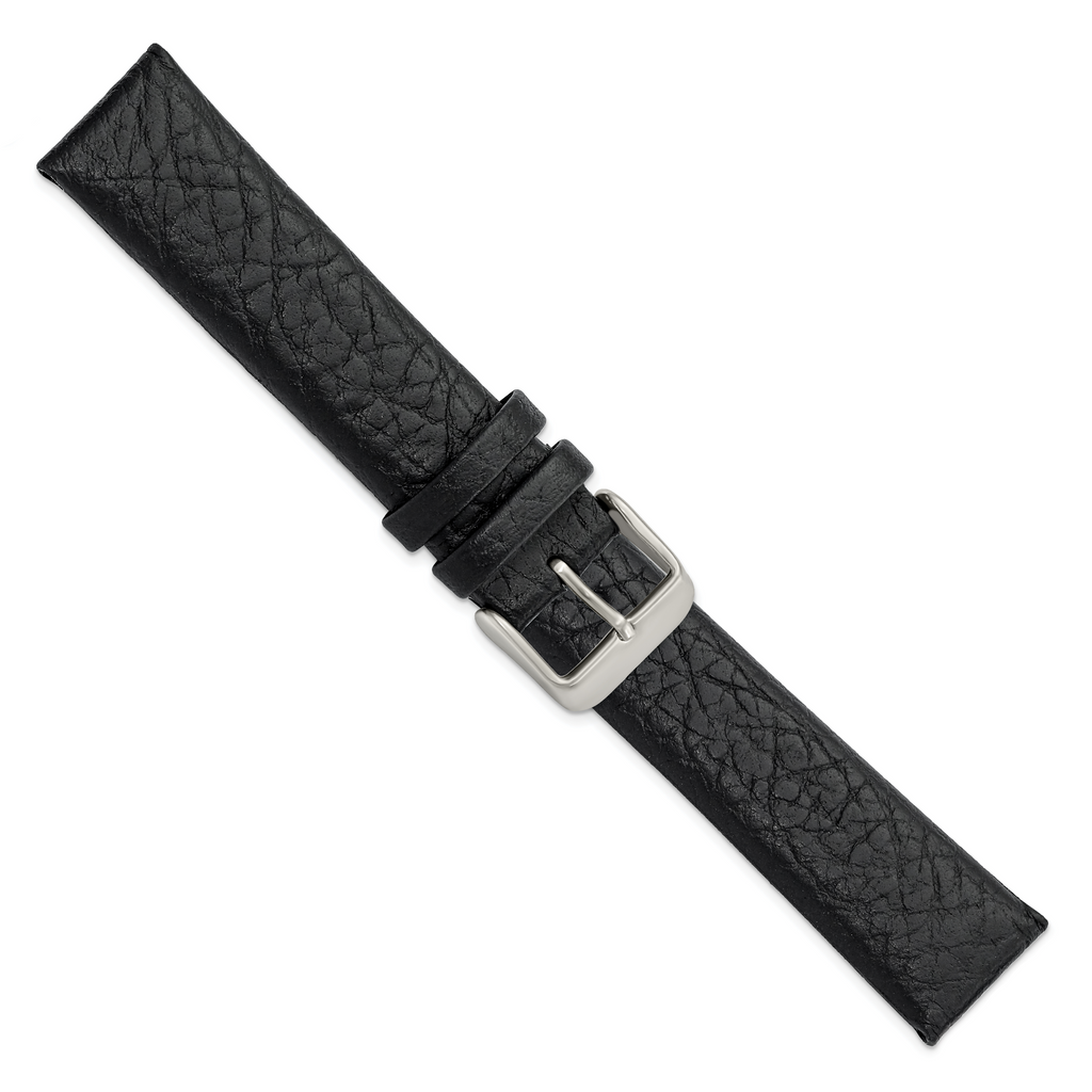 DeBeer 20mm Black Distressed Leather with Brushed Stainless Steel Buckle 7.75 inch Watch Band
