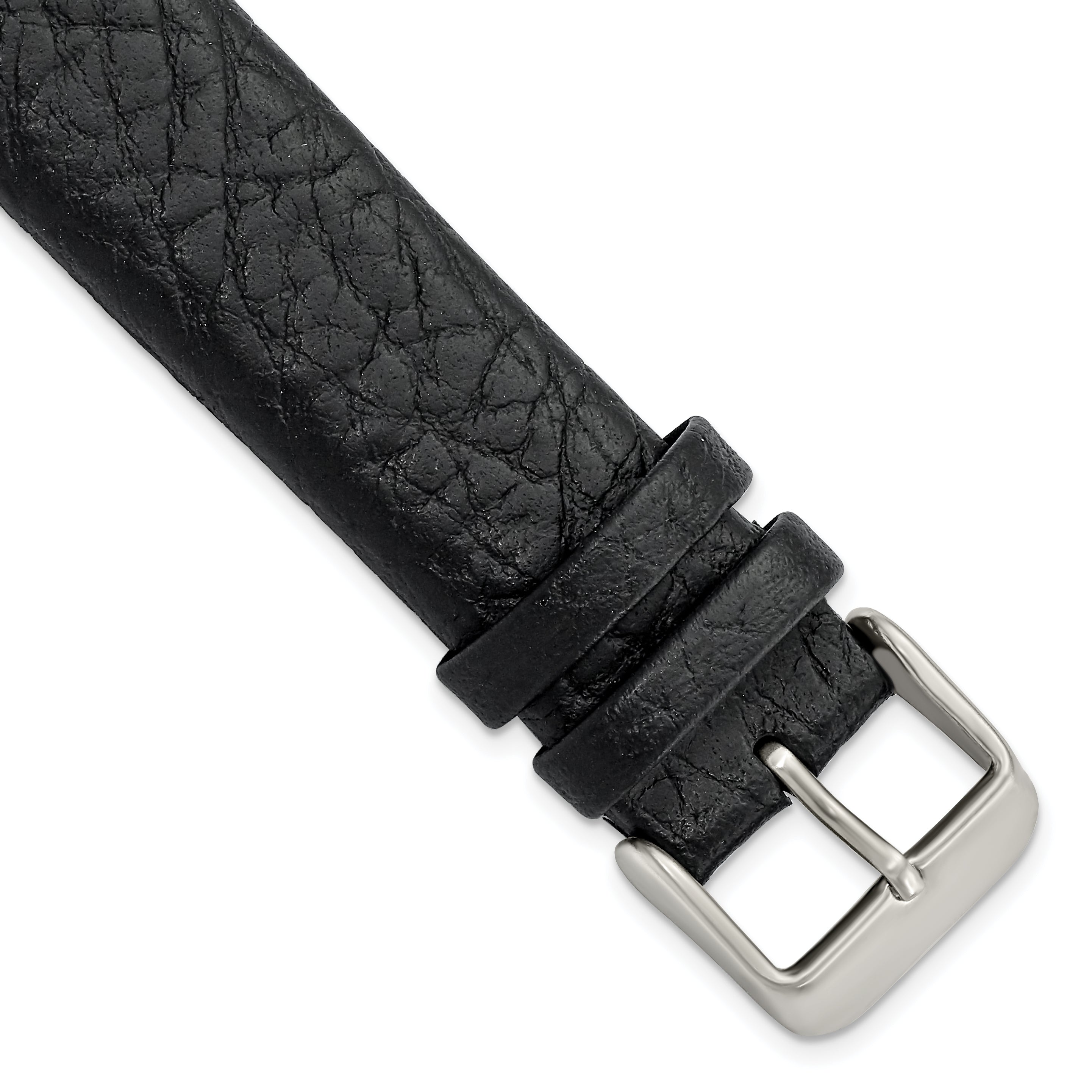 20mm Black Distressed Leather with Brushed Stainless Steel Buckle 7.75 inch Watch Band
