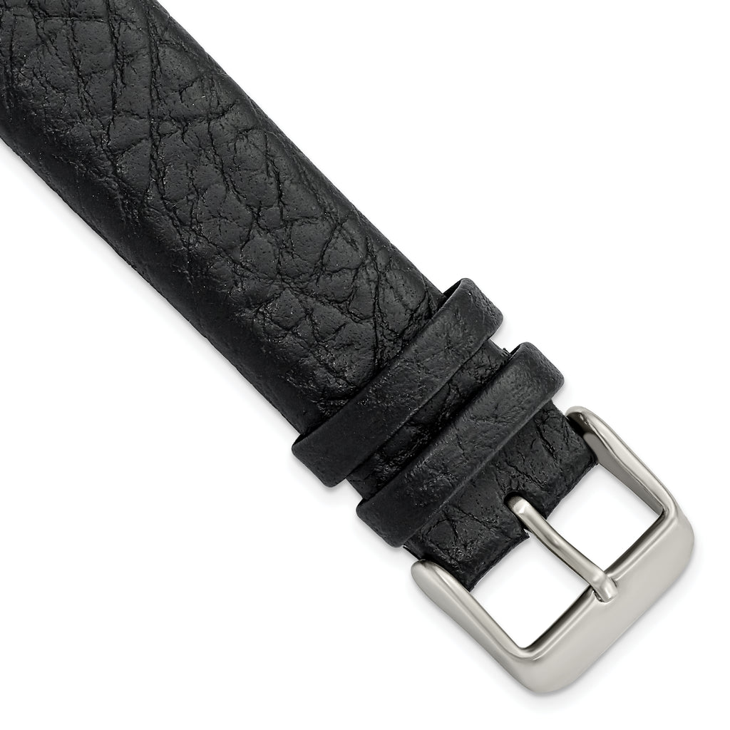 18mm Black Distressed Leather with Brushed Stainless Steel Buckle 7.75 inch Watch Band