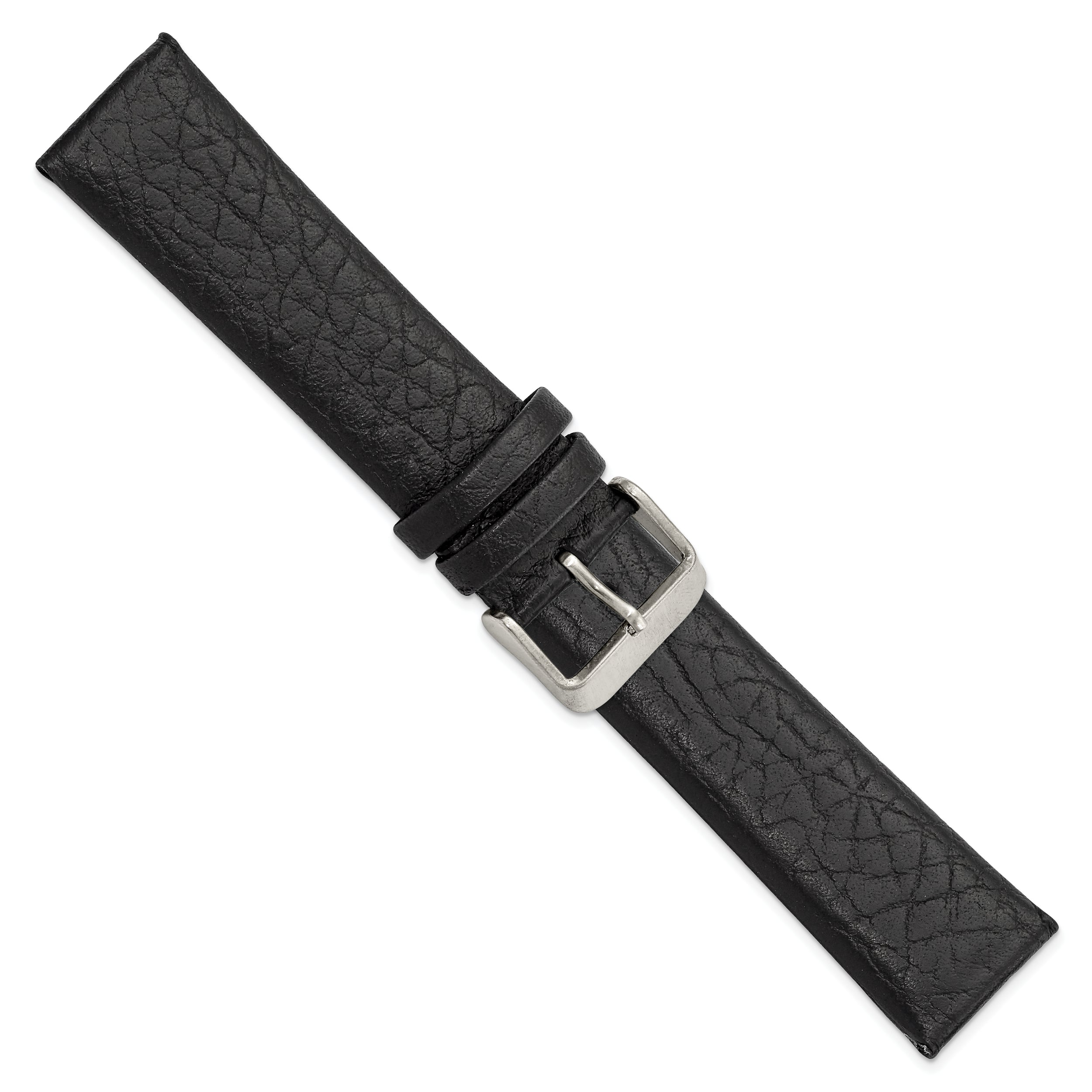 22mm Black Distressed Leather with Brushed Stainless Steel Buckle 7.75 inch Watch Band