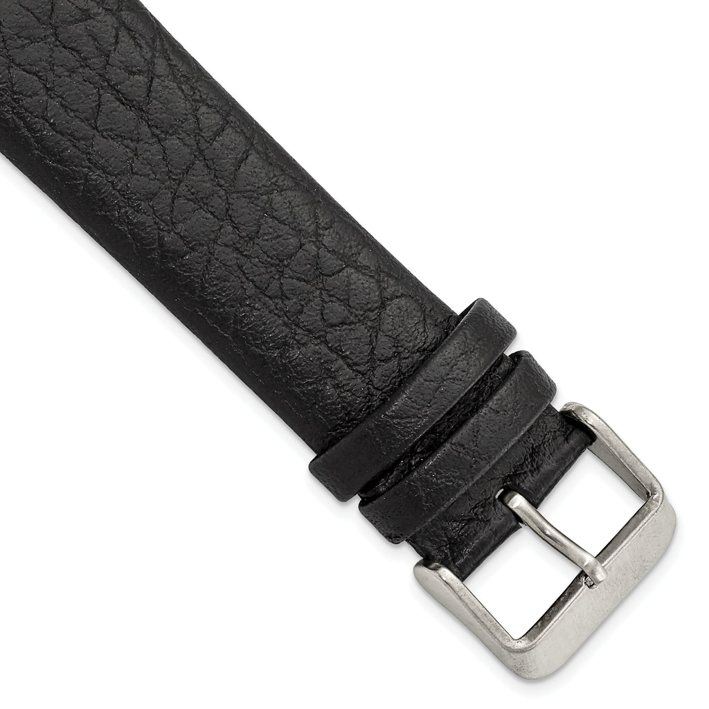 18mm Black Distressed Leather with Brushed Stainless Steel Buckle 7.75 inch Watch Band