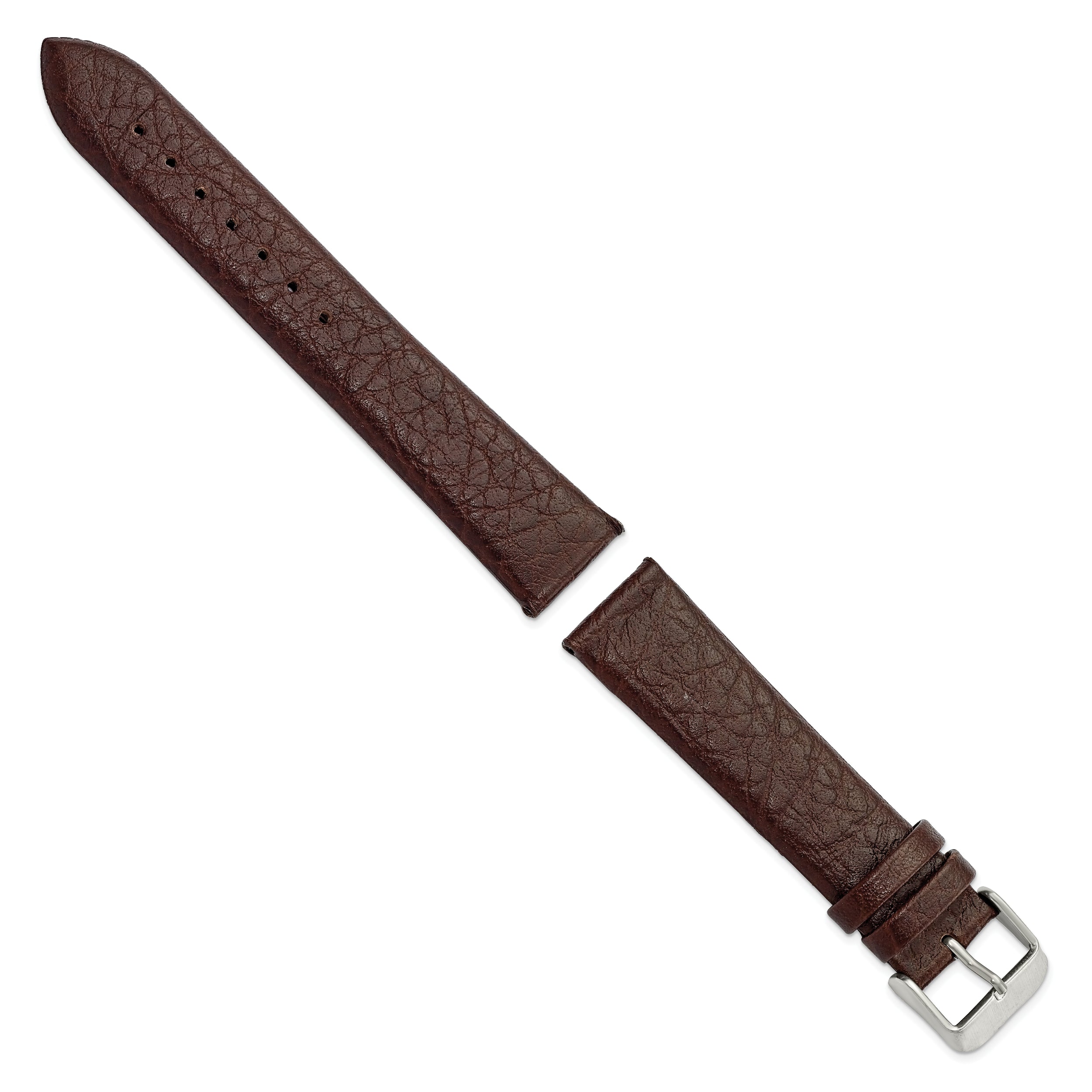 20mm Dark Brown Distressed Leather with Brushed Stainless Steel Buckle 7.75 inch Watch Band