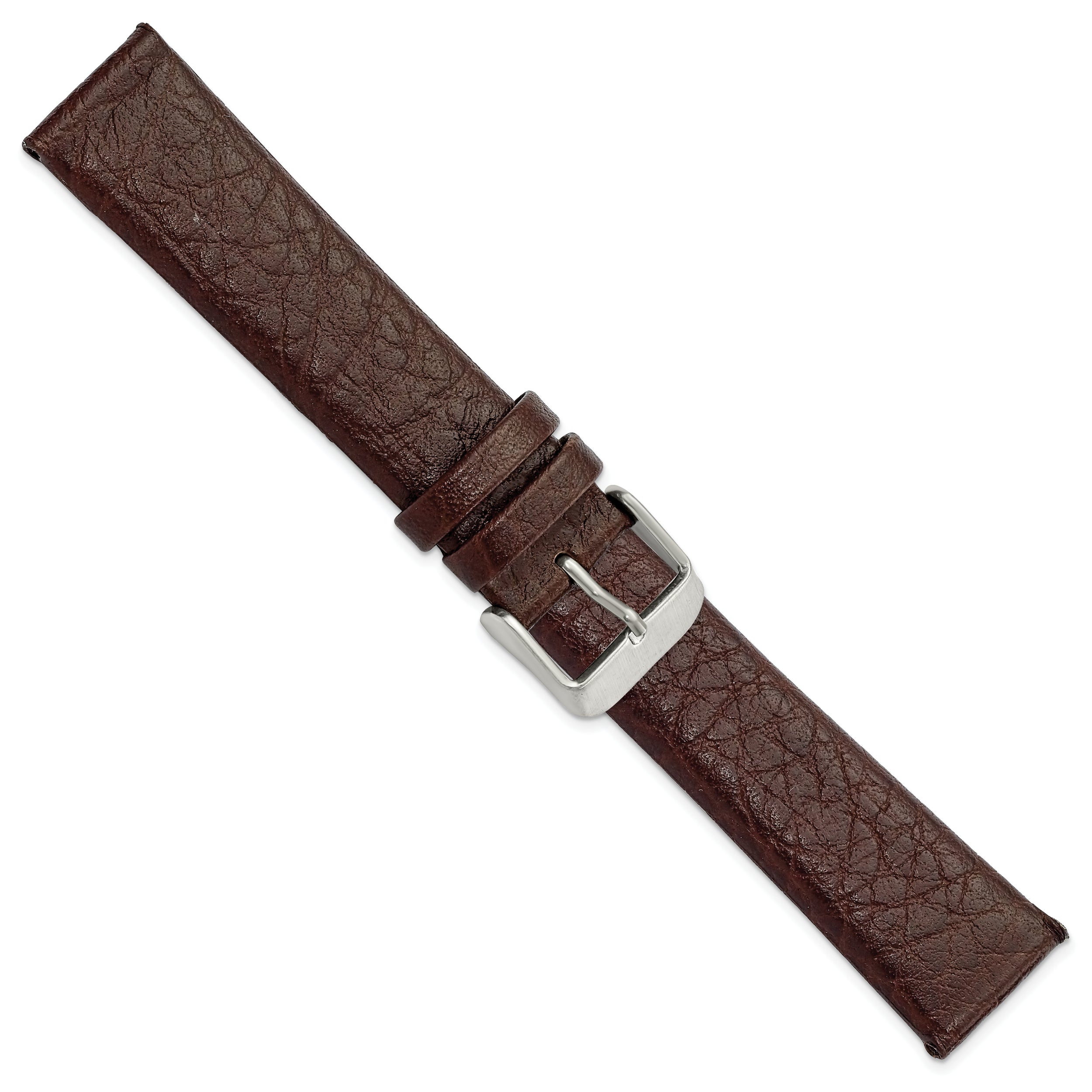20mm Dark Brown Distressed Leather with Brushed Stainless Steel Buckle 7.75 inch Watch Band