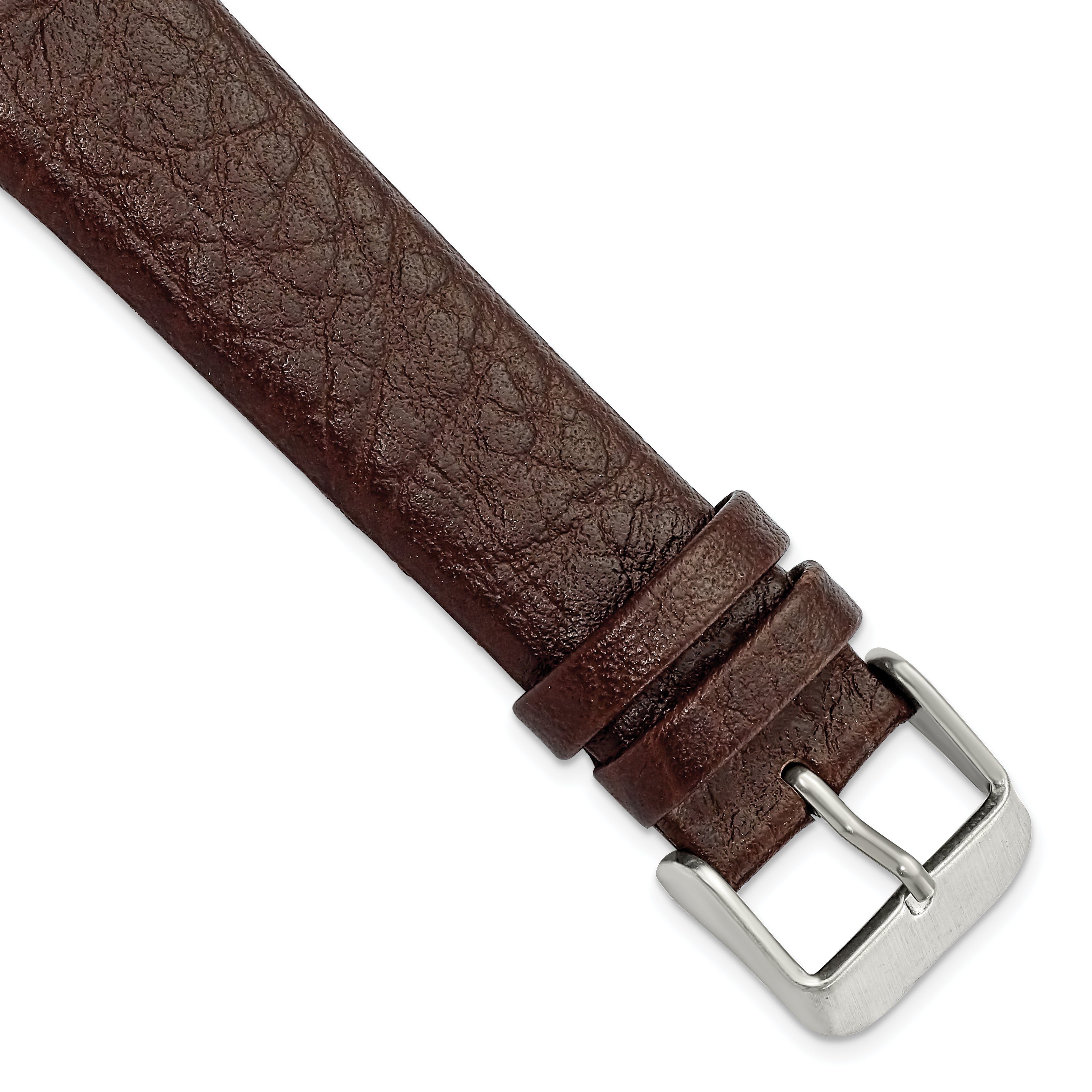 20mm Dark Brown Distressed Leather with Brushed Stainless Steel Buckle 7.75 inch Watch Band