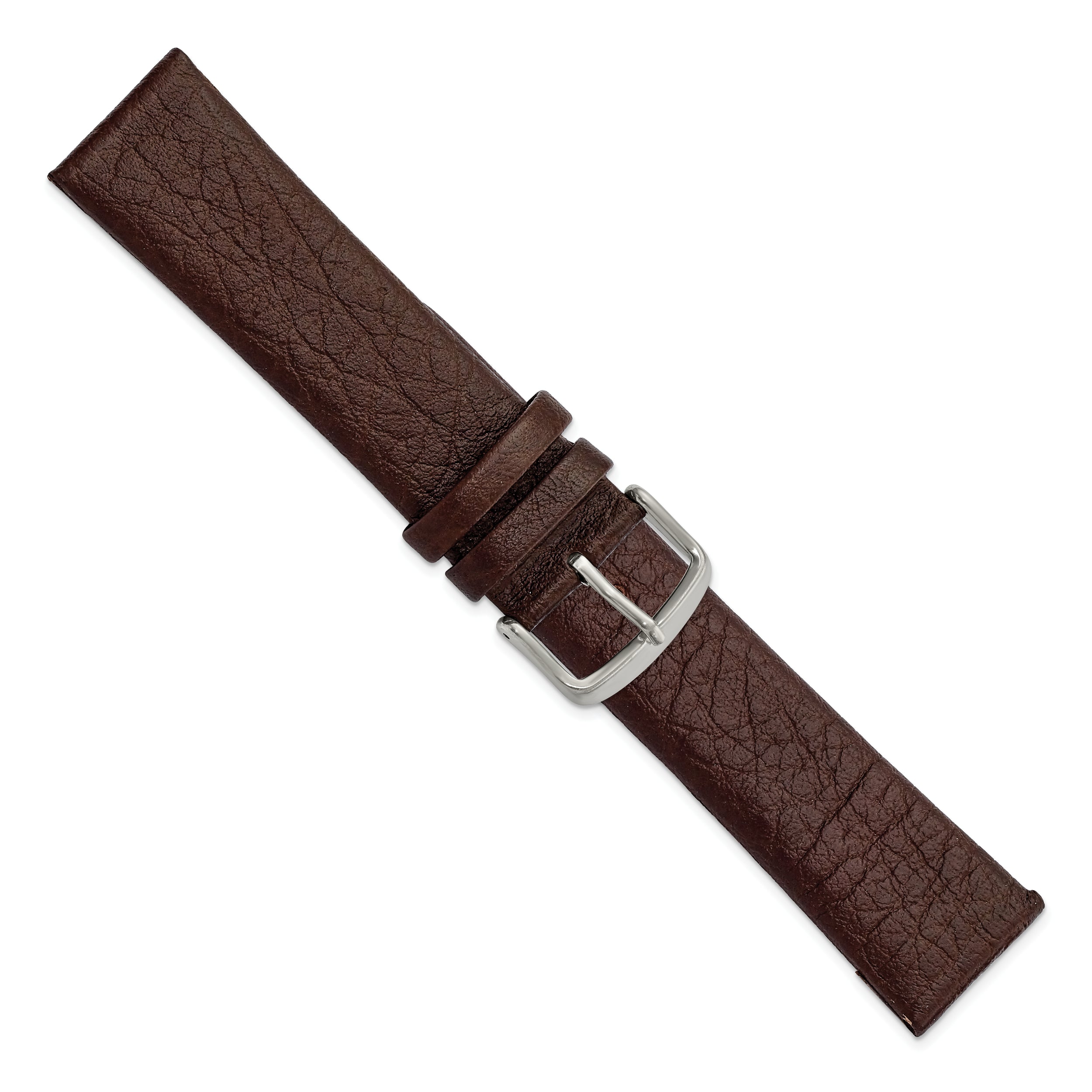 22mm Dark Brown Distressed Leather with Brushed Stainless Steel Buckle 7.75 inch Watch Band