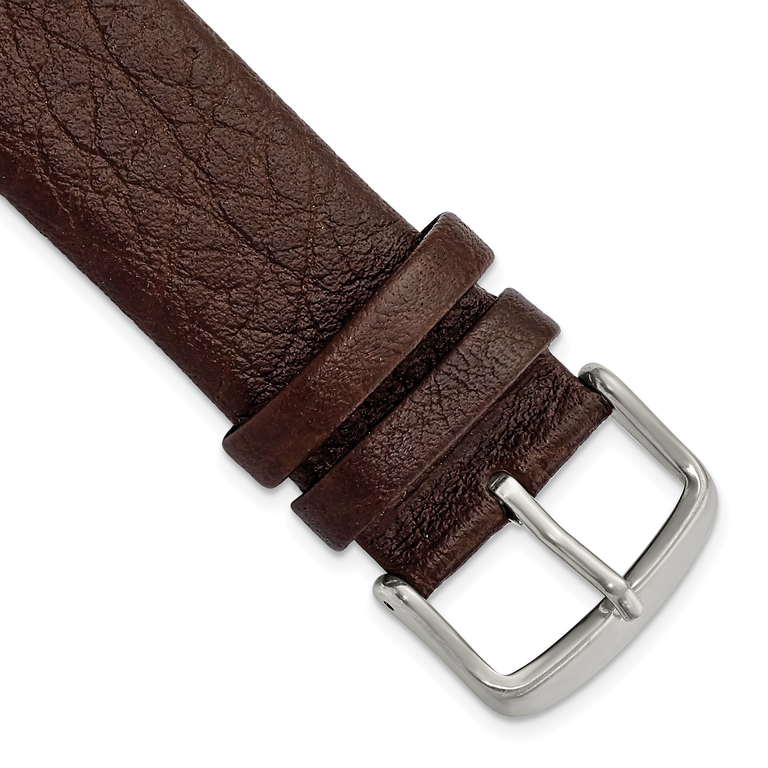 22mm Dark Brown Distressed Leather with Brushed Stainless Steel Buckle 7.75 inch Watch Band