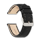 18mm Black Hand Stitched Oil Leather with Brushed Stainless Steel Buckle 7.5 inch Watch Band