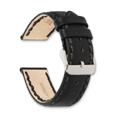 22mm Black Hand Stitched Oil Leather with Brushed Stainless Steel Buckle 7.5 inch Watch Band