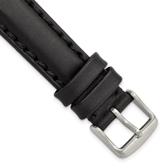 18mm Black Hand Stitched Oil Leather with Brushed Stainless Steel Buckle 7.5 inch Watch Band