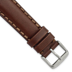 20mm Dark Brown Hand Stitched Oil Leather with Brushed Stainless Steel Buckle Watch 7.5 inch Band