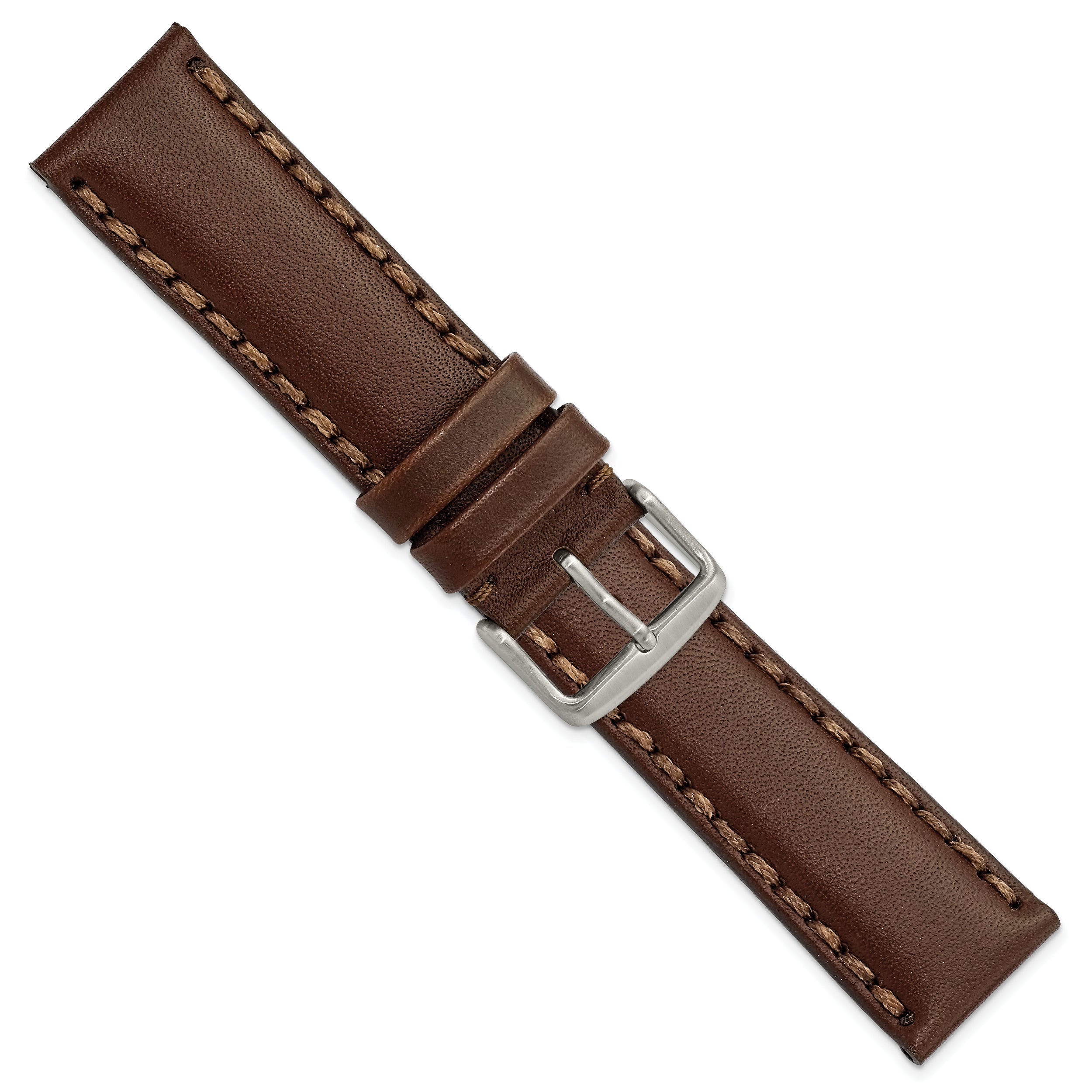 22mm Dark Brown Hand Stitched Oil Leather with Brushed Stainless Steel Buckle 7.5 inch Watch Band